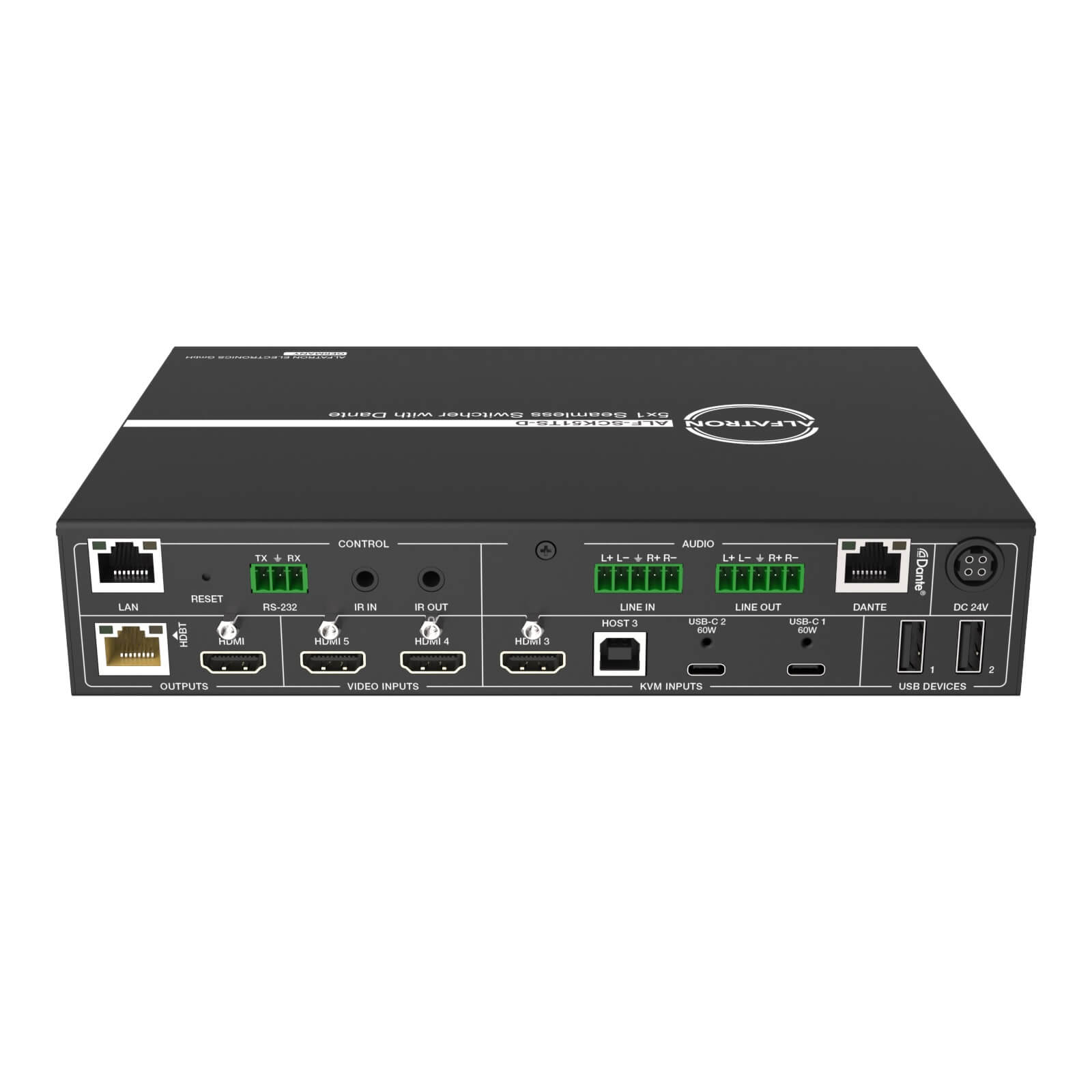 Alfatron SCK51TS-D - 5x1 Dante Seamless Switcher, transmitter rear