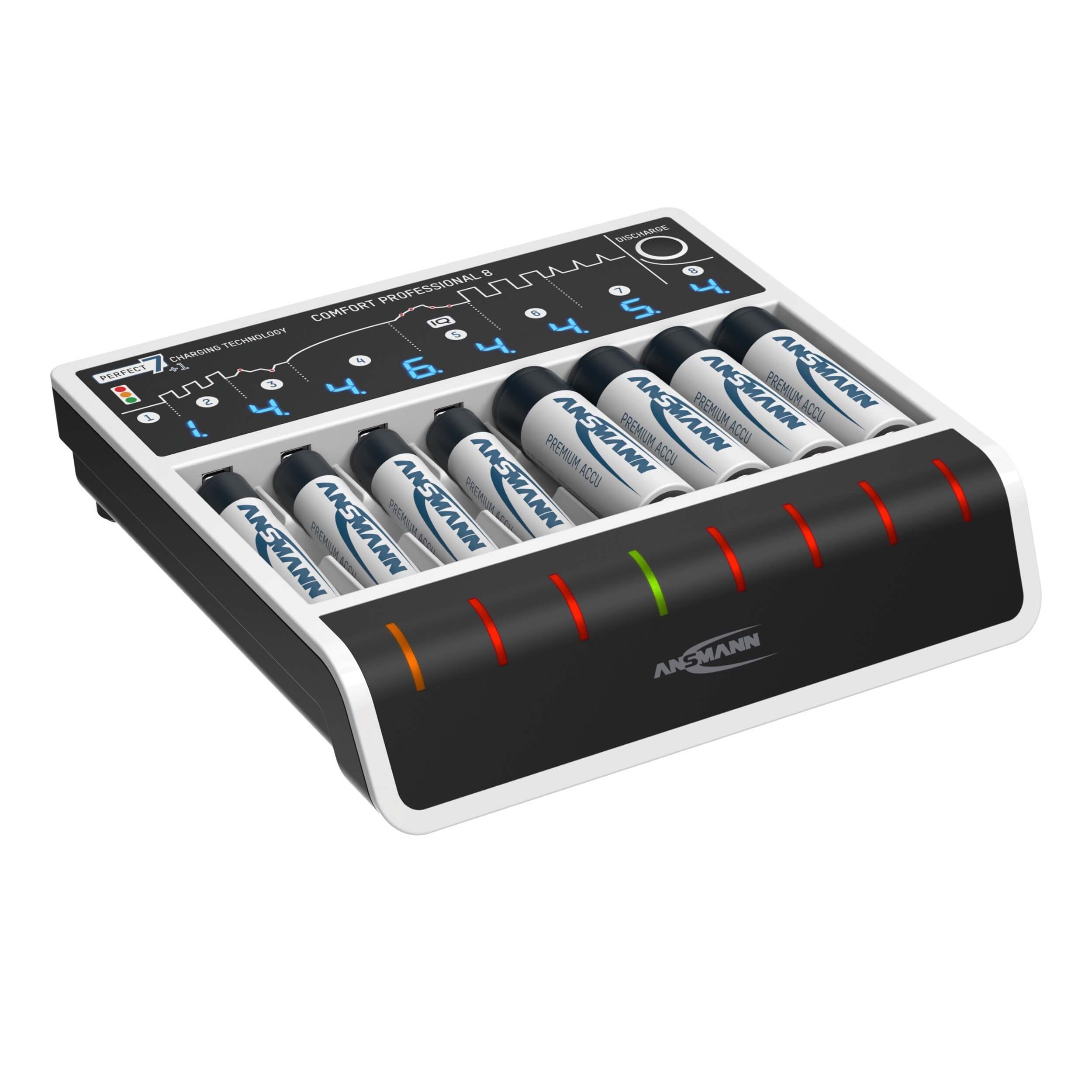 Ansmann Comfort Professional 8 - USB Input Desktop Battery Charger, angled right