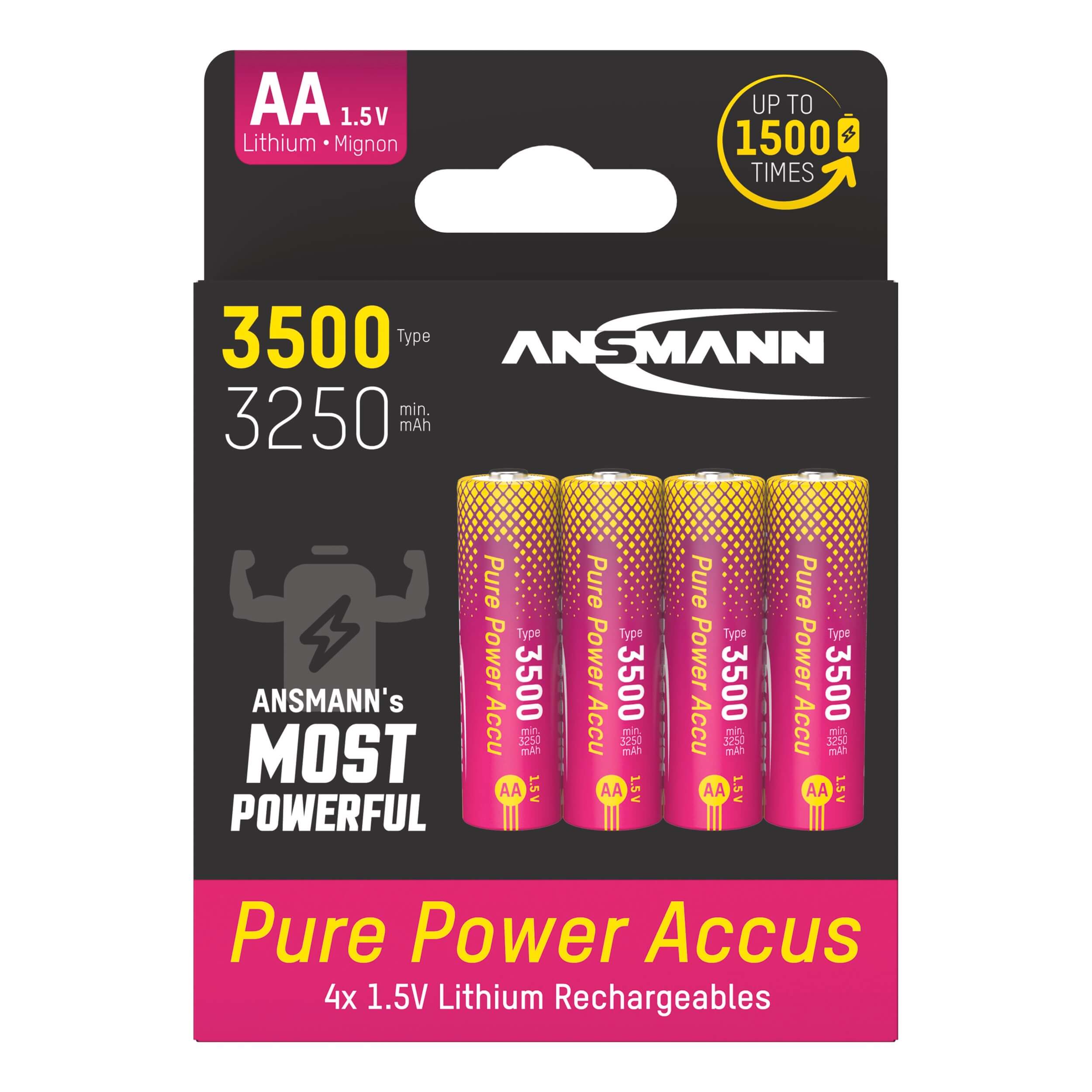 Ansmann Pure Power AA - Lithium Ion Rechargeable Batteries, 4-pack