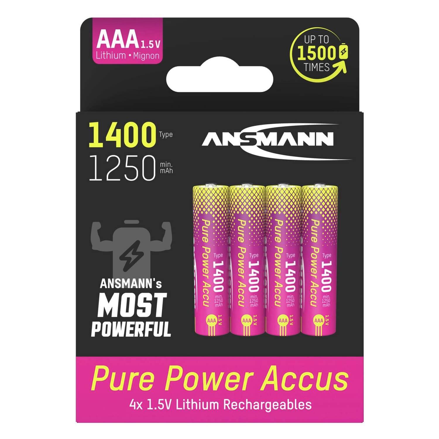 Ansmann Pure Power AAA - Lithium Ion Rechargeable Batteries, 4-pack