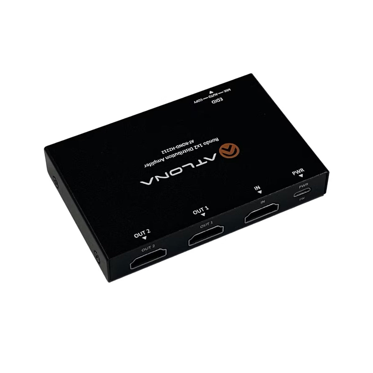 Atlona Rondo AT-ROND-H2212 - 4K 1x2 HDMI Distribution Amplifier, angled rear