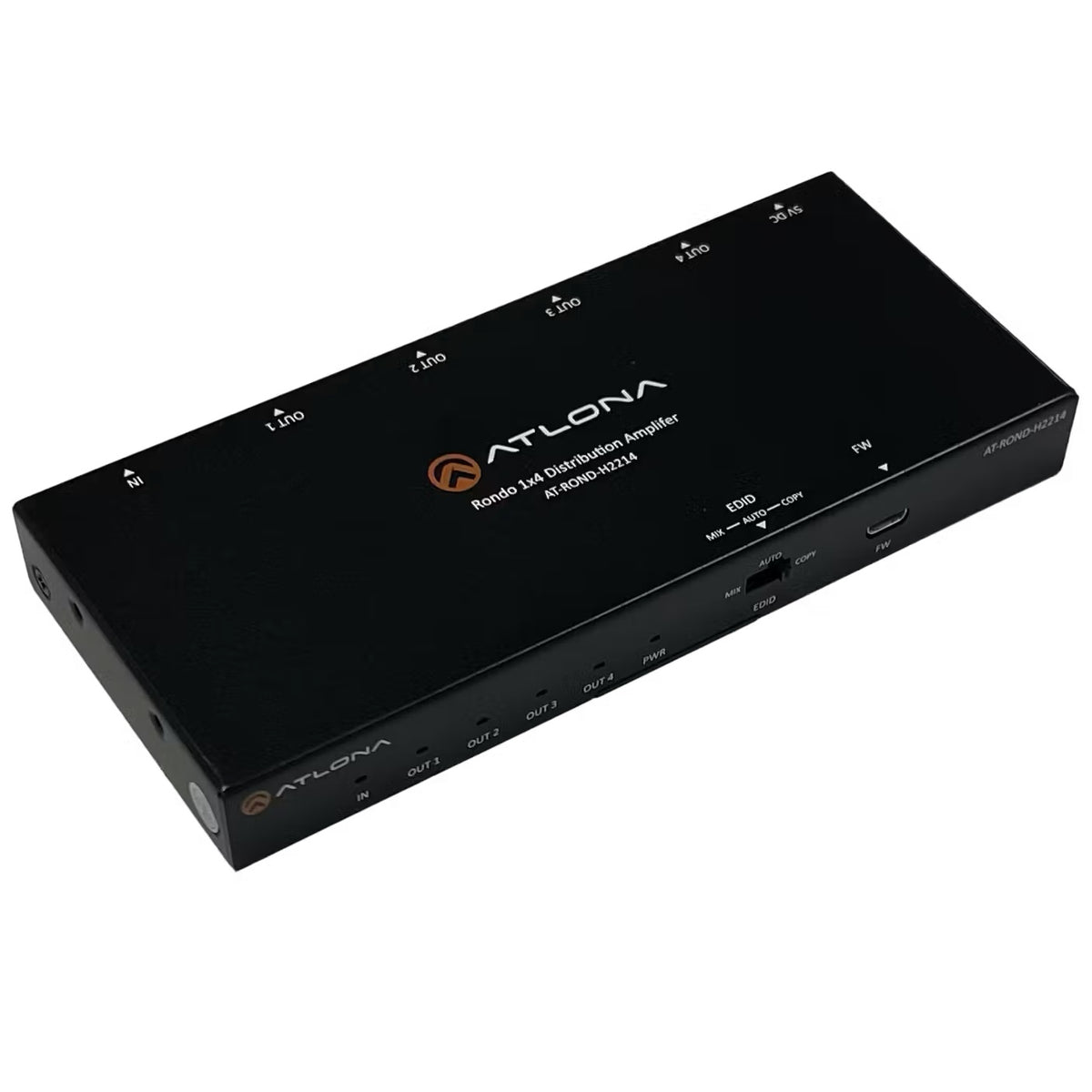 Atlona Rondo AT-ROND-H2214 - 4K 1x4 HDMI Distribution Amplifier, angled front