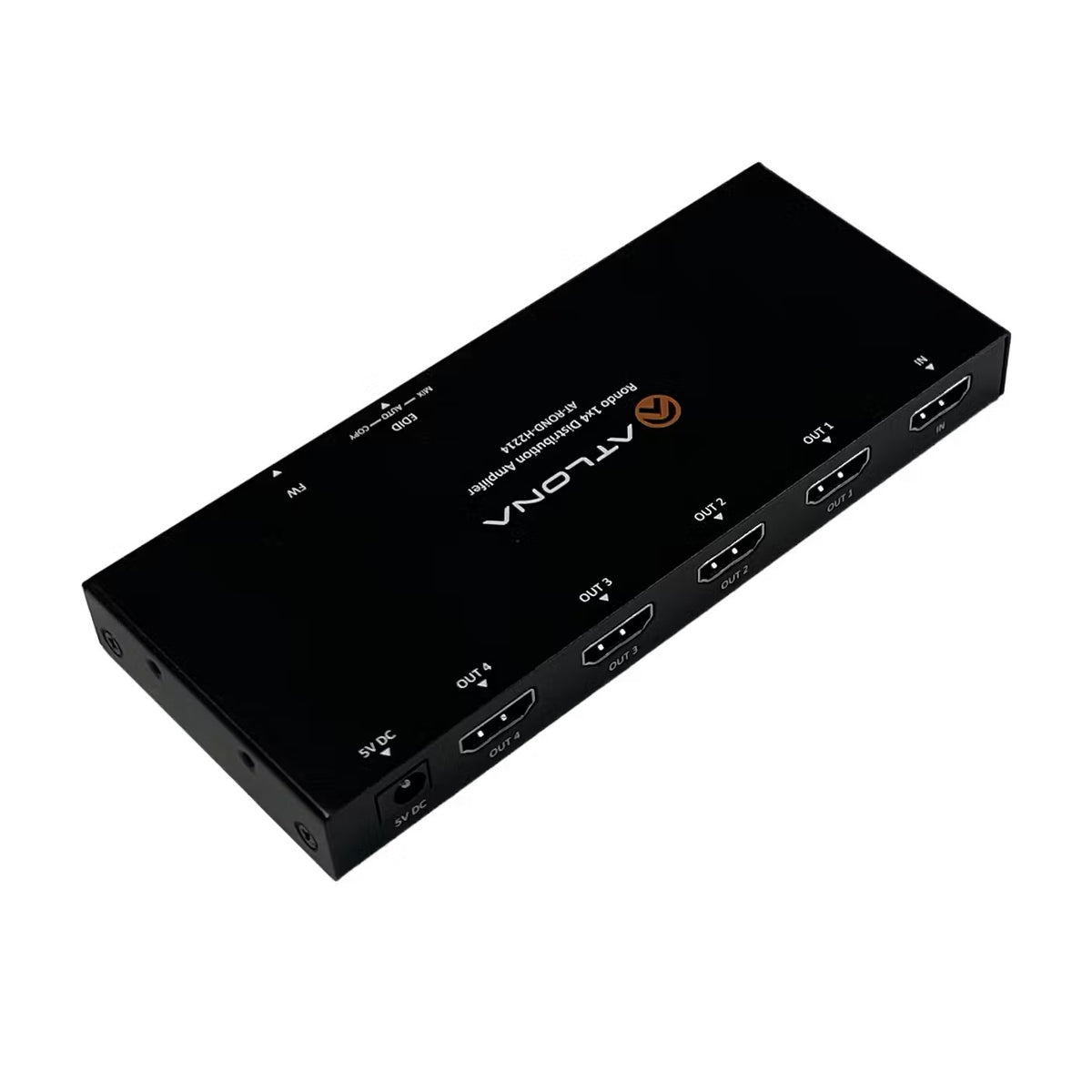 Atlona Rondo AT-ROND-H2214 - 4K 1x4 HDMI Distribution Amplifier, angled rear