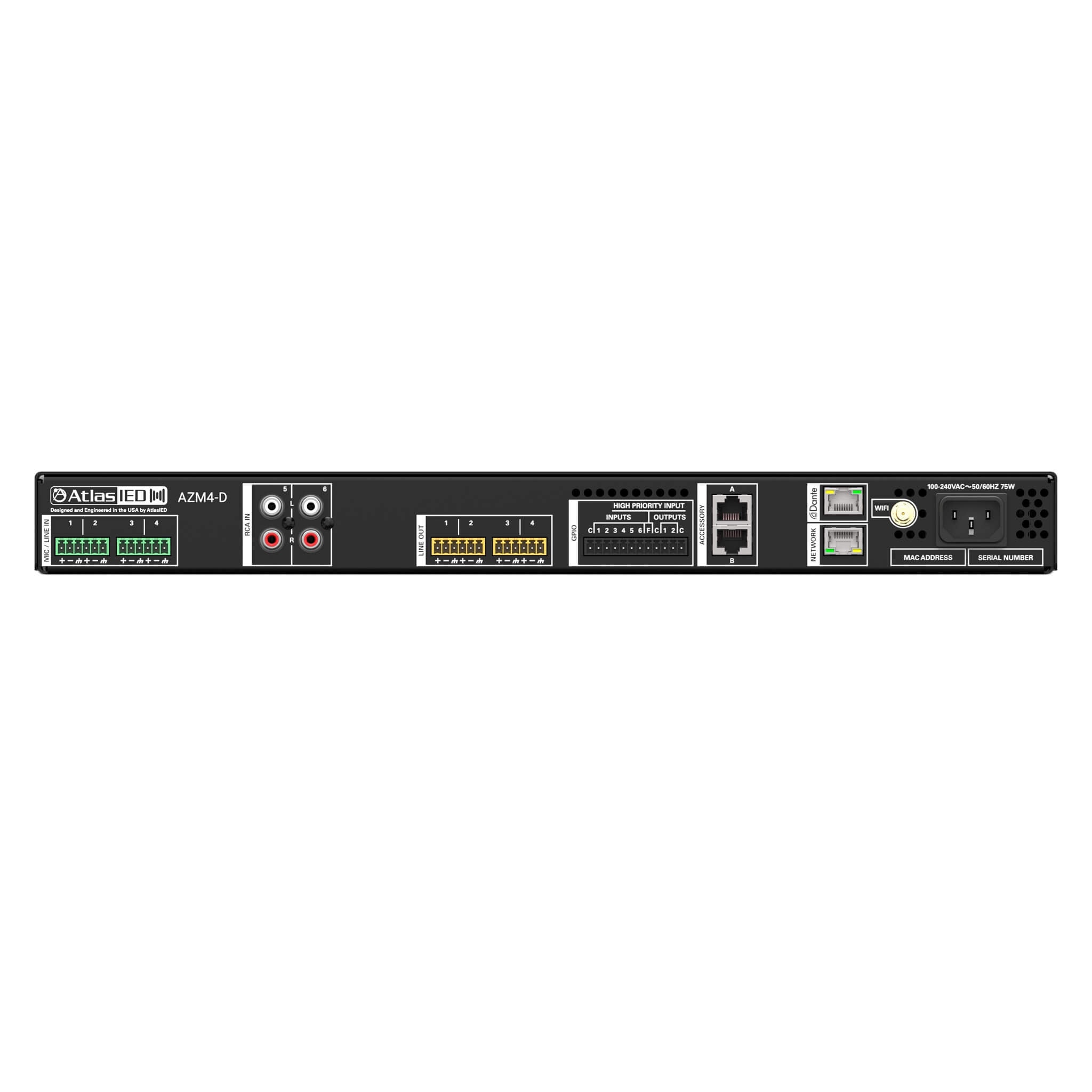 AtlasIED AZM4-D - Atmosphere 4-Zone Audio Processor with Dante, rear