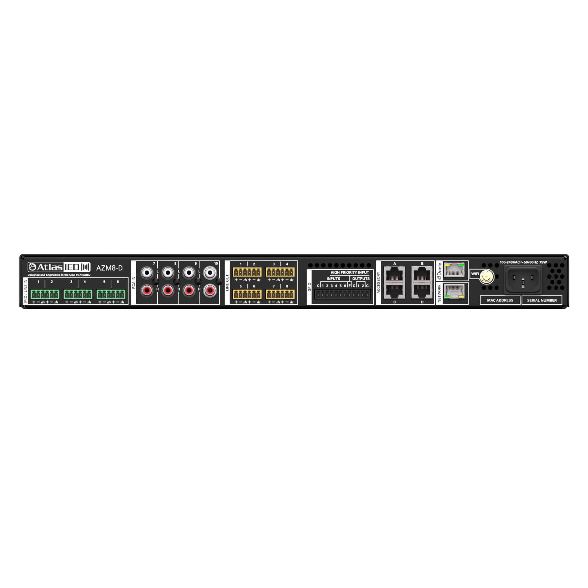 AtlasIED AZM8-D - Atmosphere 8-Zone Audio Processor with Dante, rear