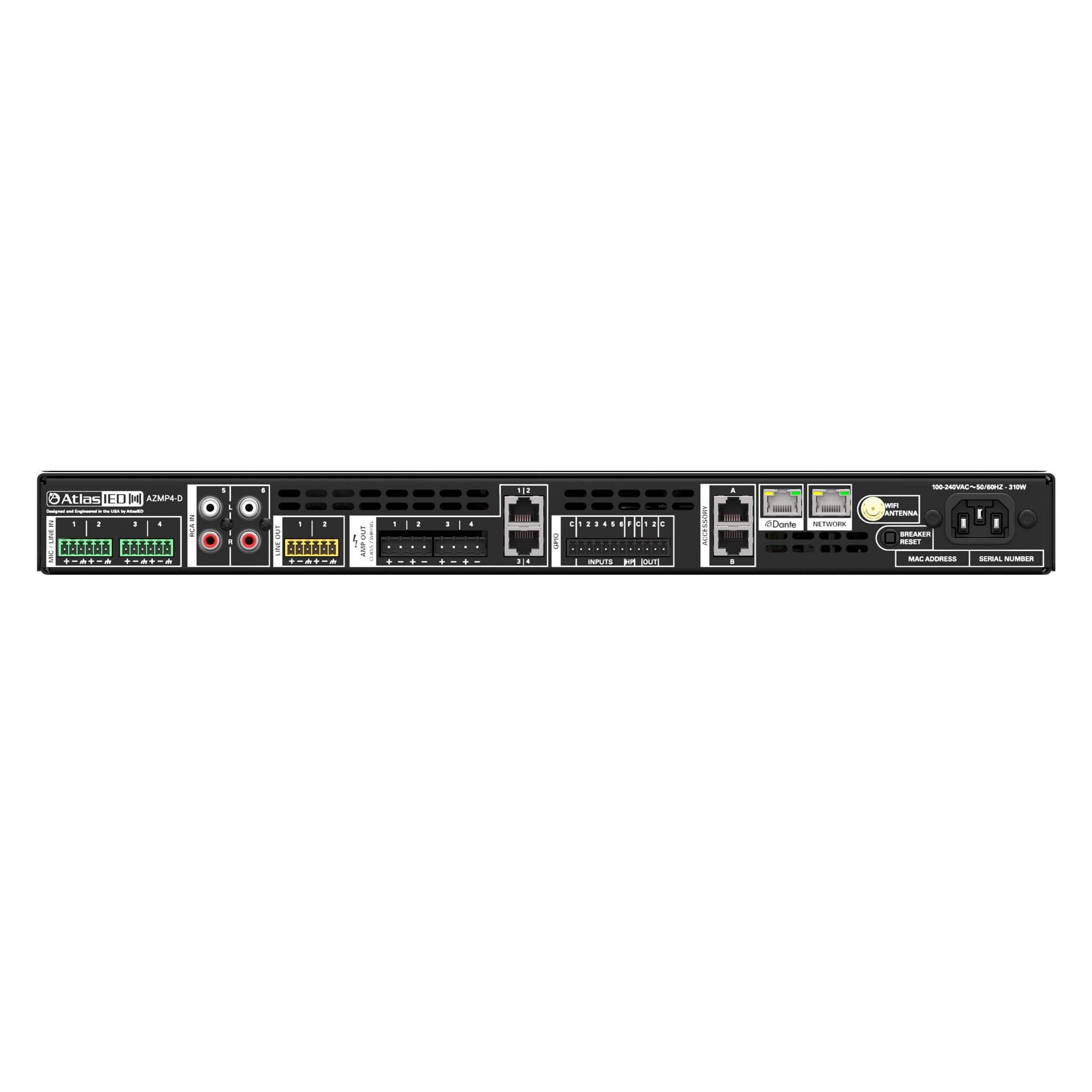 AtlasIED AZMP4-D - Atmosphere 4-Zone Signal Processor with 600W Amplifier and Dante, rear