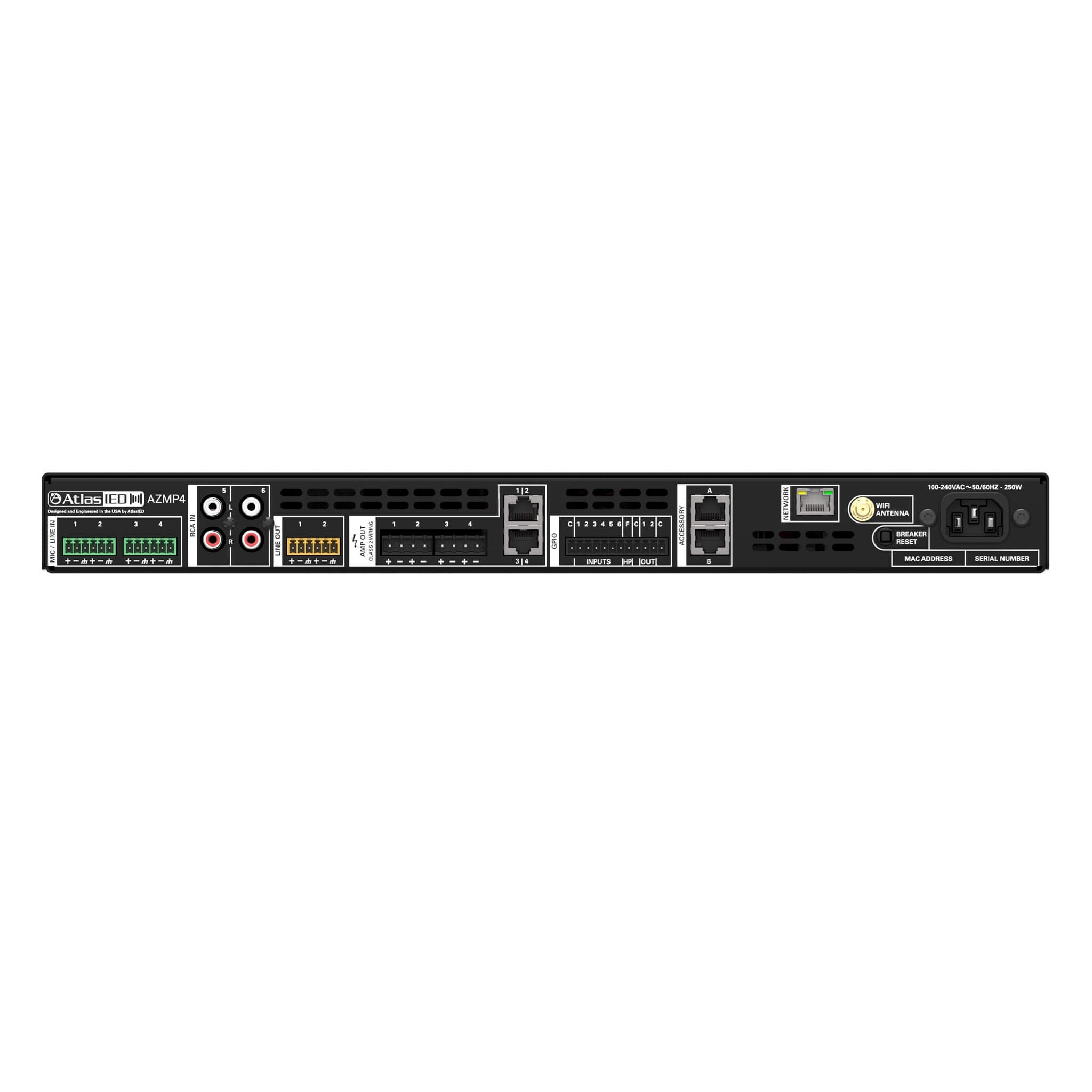 AtlasIED AZMP4 - Atmosphere 4-Zone Signal Processor with 600W Amp, rear