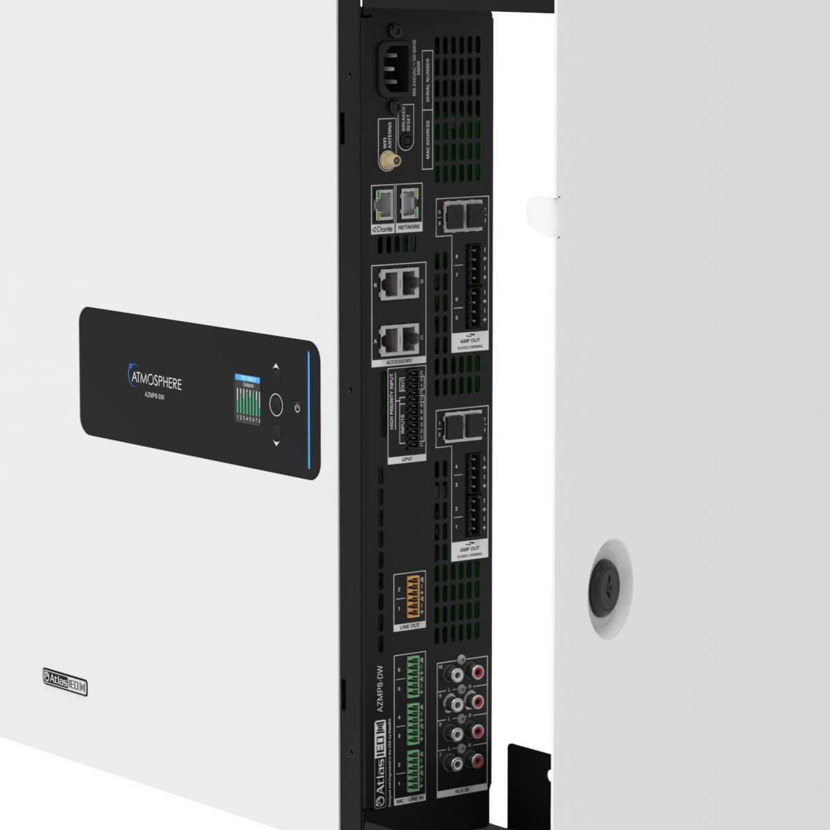 AtlasIED AZMP8-DW - Atmosphere 8-Zone Signal Processor with 1200W Amplifier and Dante, closeup