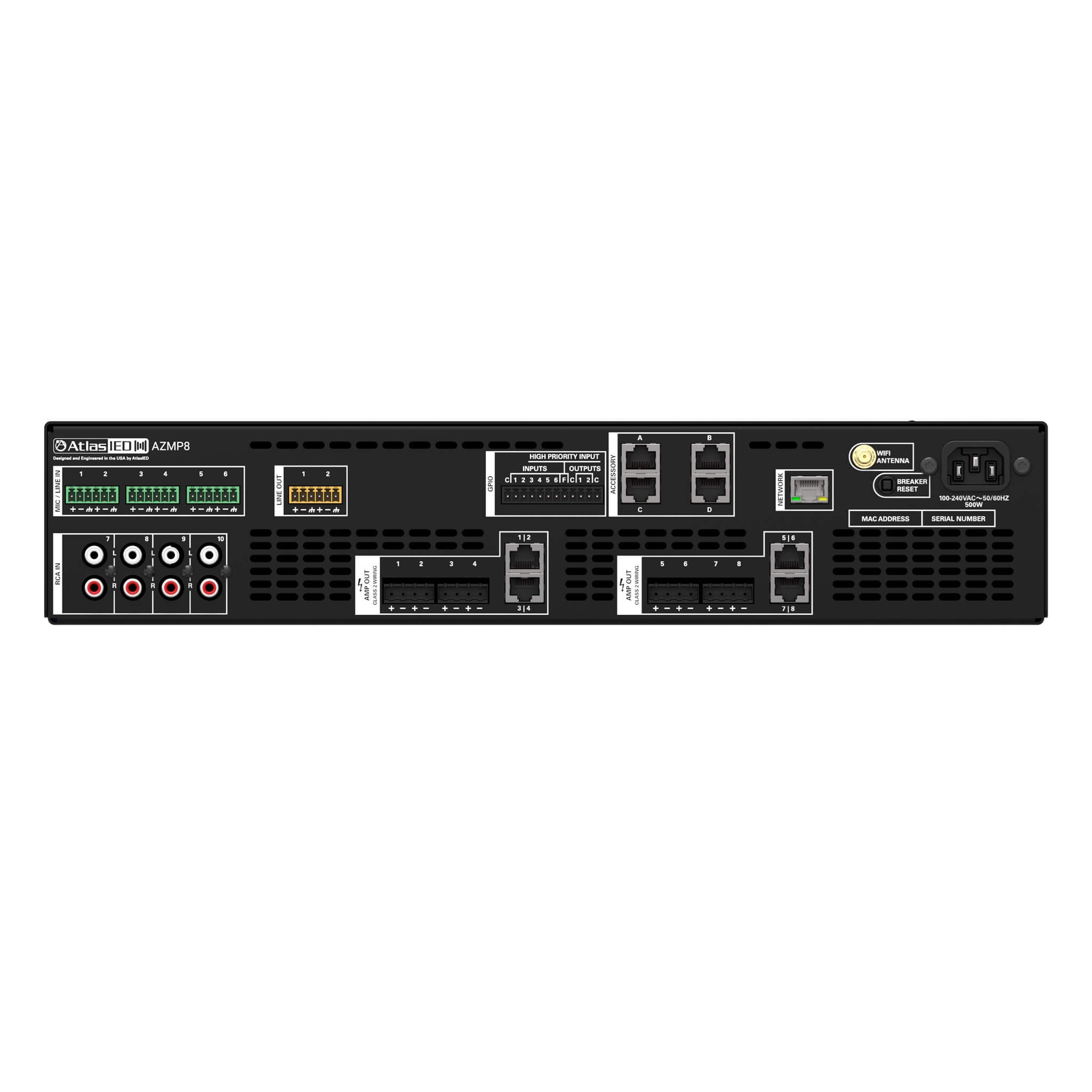 AtlasIED AZMP8 - Atmosphere 8-Zone Signal Processor with 1200W Amplifier, rear
