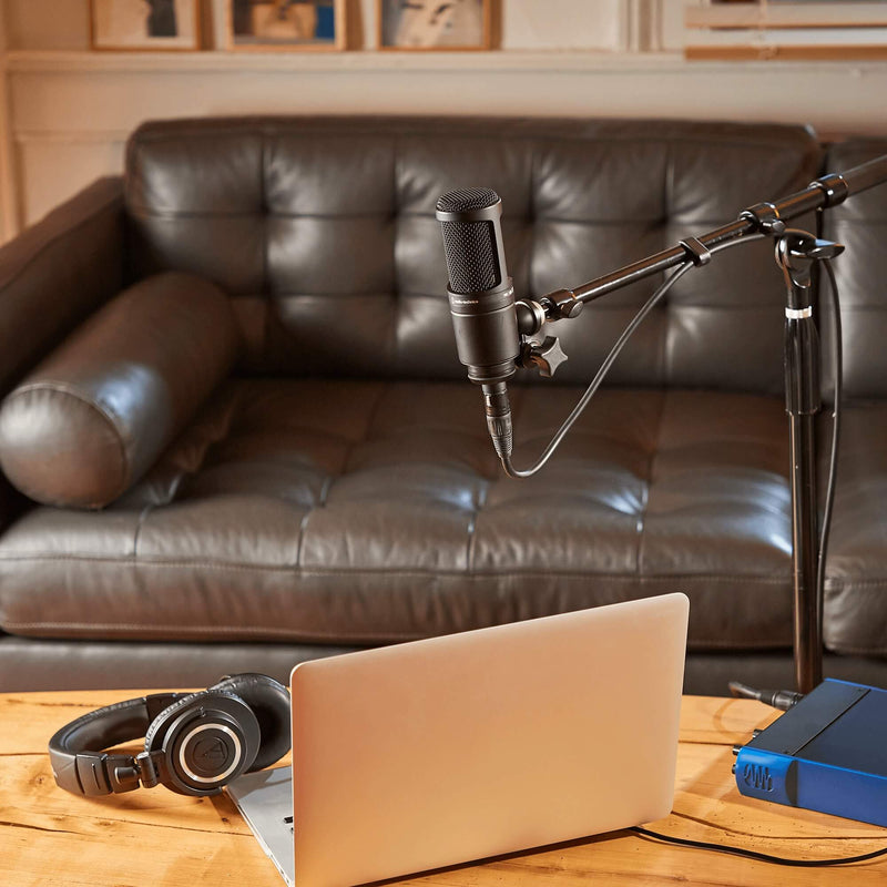 Audio-Technica AT2020 Cardioid Condenser Microphone, shown in a home studio