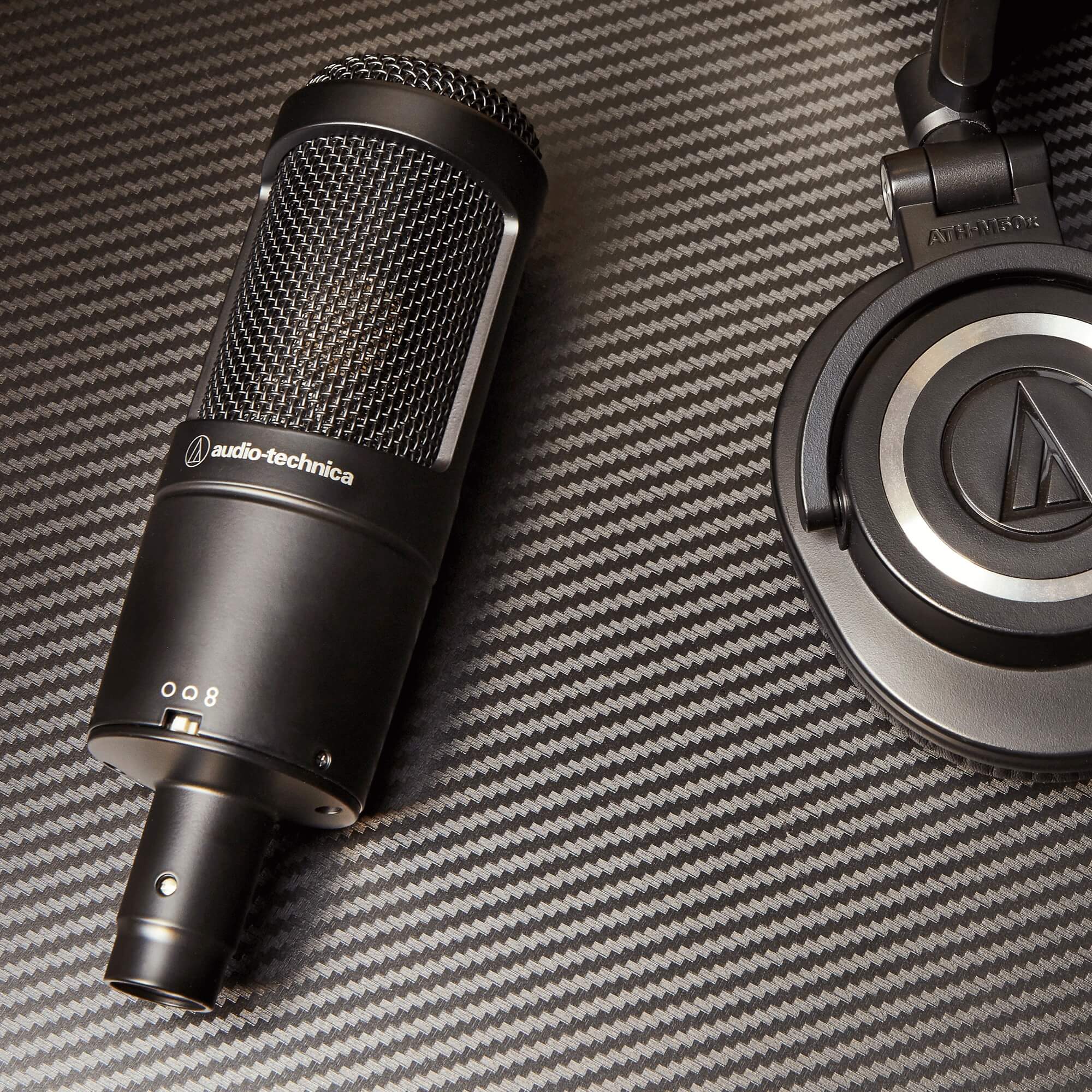 Audio-Technica AT2050 - Multi-pattern Condenser Microphone, shown with AT headphones