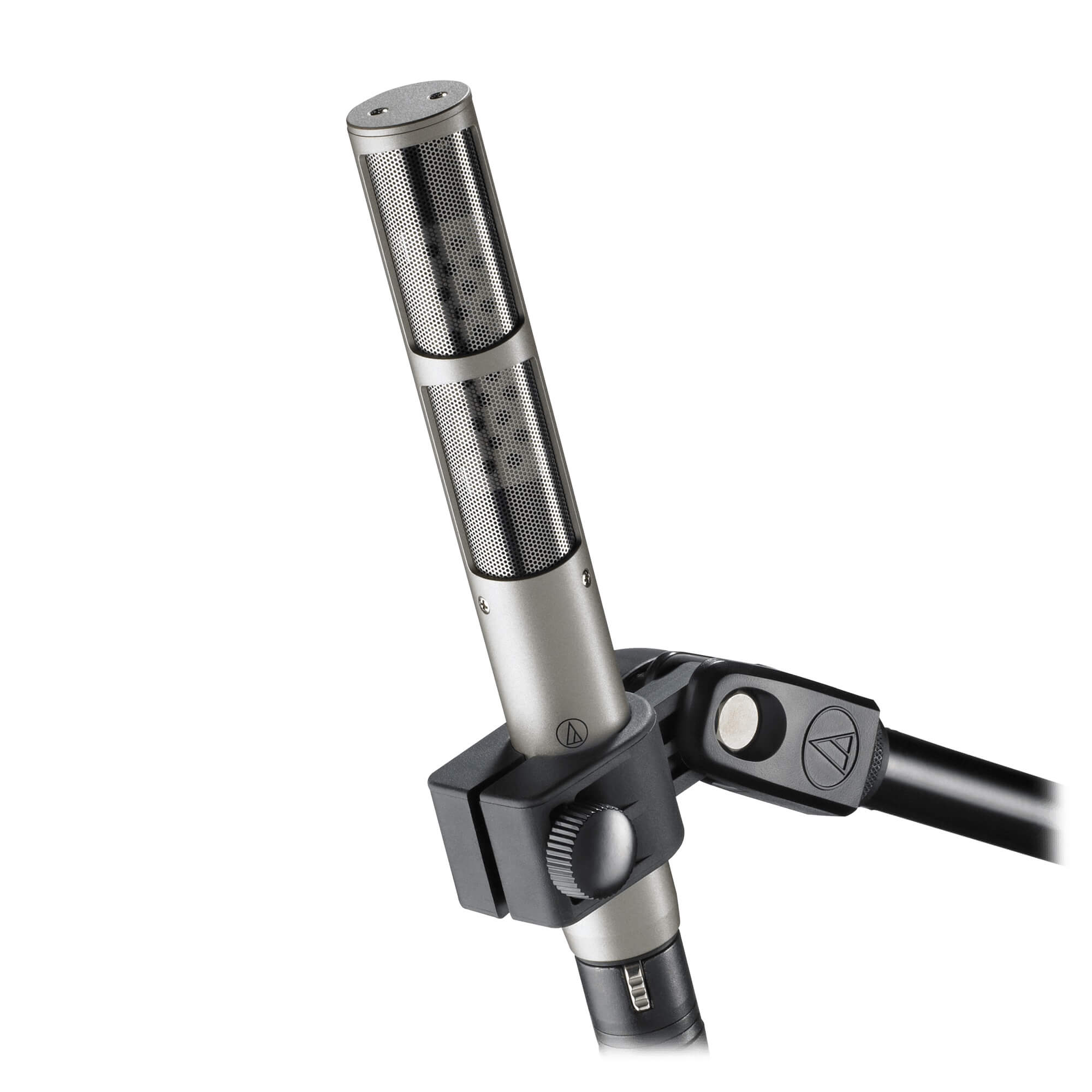 Audio-Technica AT4081 Phantom-powered Bidirectional Ribbon Microphone in an isolation stand clamp