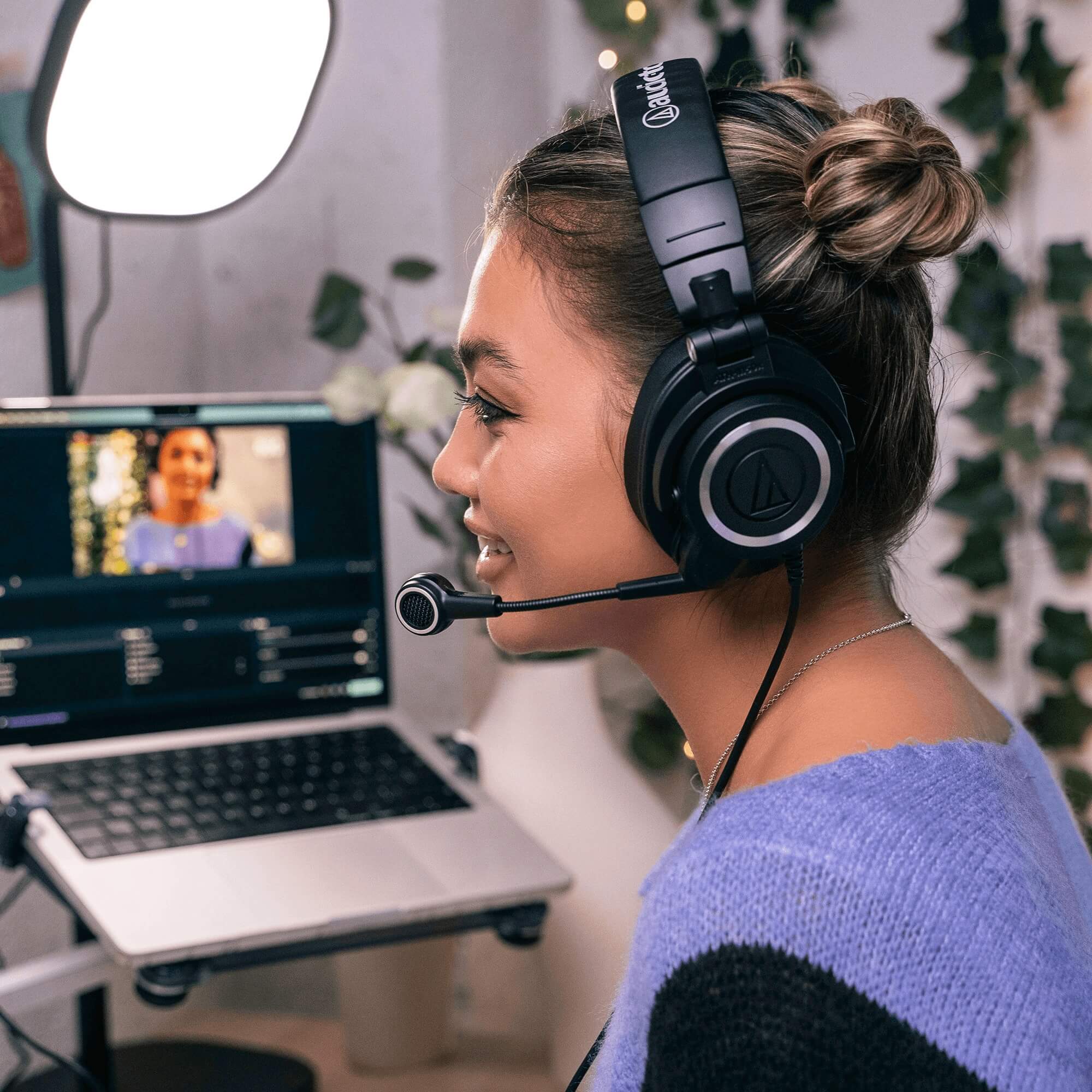 Audio-Technica ATH-M50xSTS StreamSet - Streaming Headset, worn by a content creator