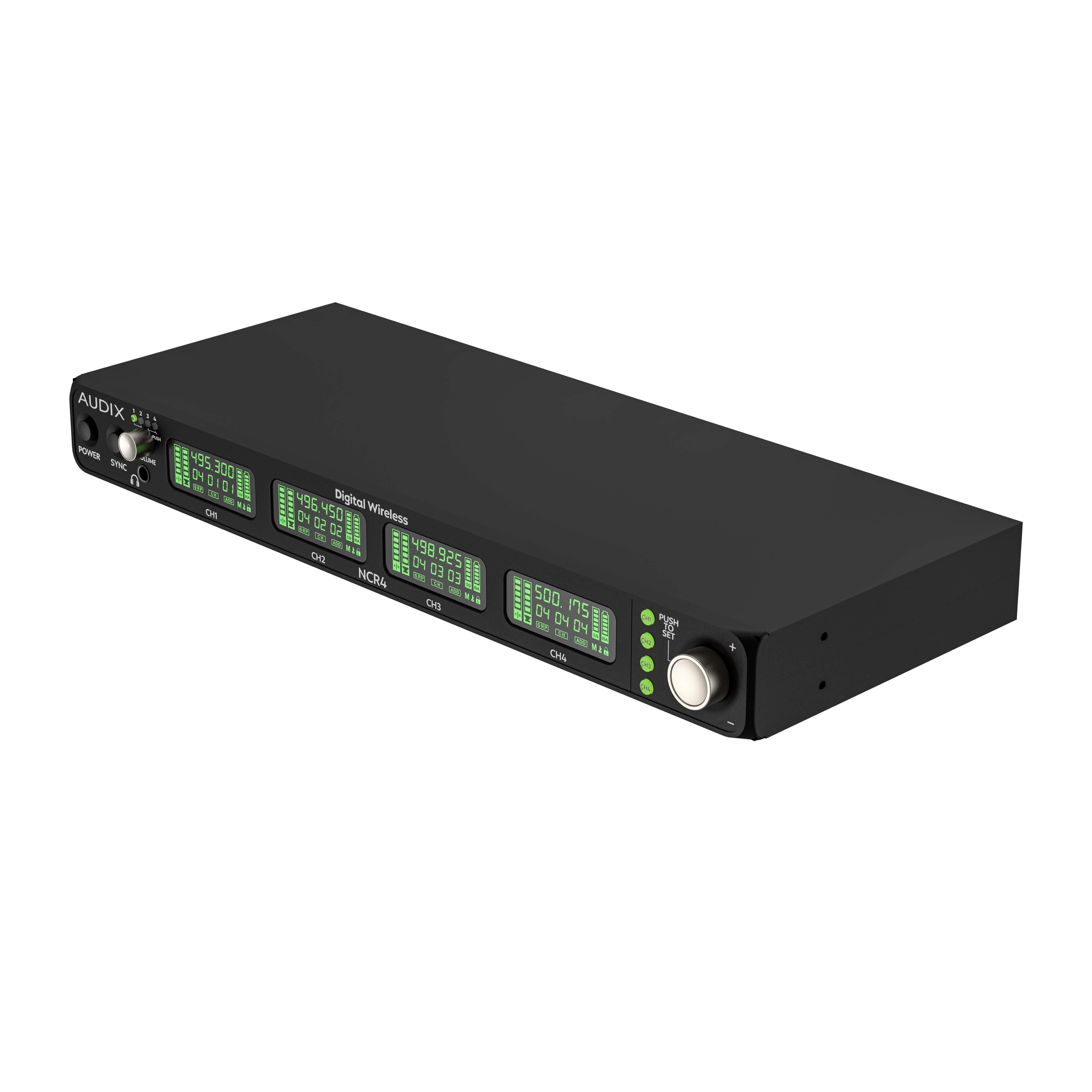 Audix Novacore NCR4 - 4-Channel Digital Wireless Receiver with Dante, angle