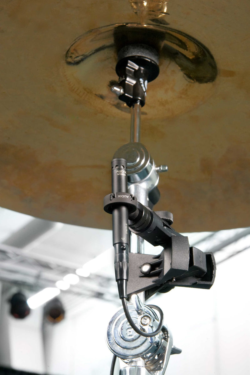 Audix M1280B Miniaturized Condenser Microphone, mounted under a cymbal