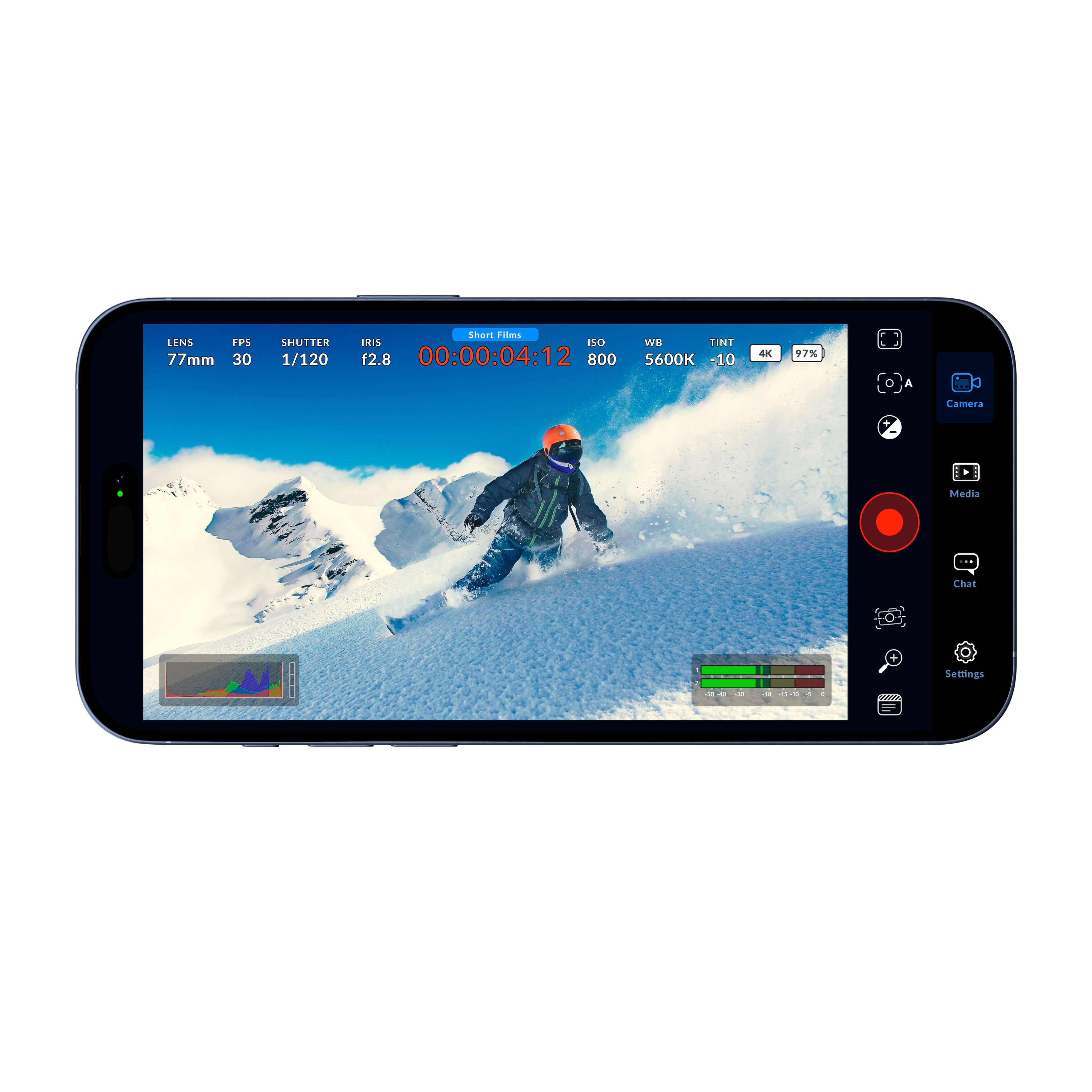 Blackmagic Camera App for iOS, displayed on an iPhone