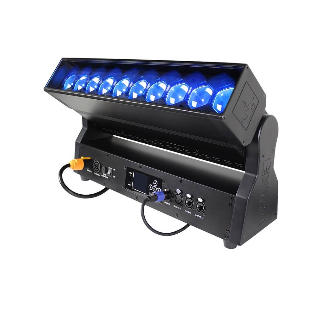 Blizzard Lighting MystACL Z - RGBW LED Zoom Bar with Motorized Tilt, left angle blue