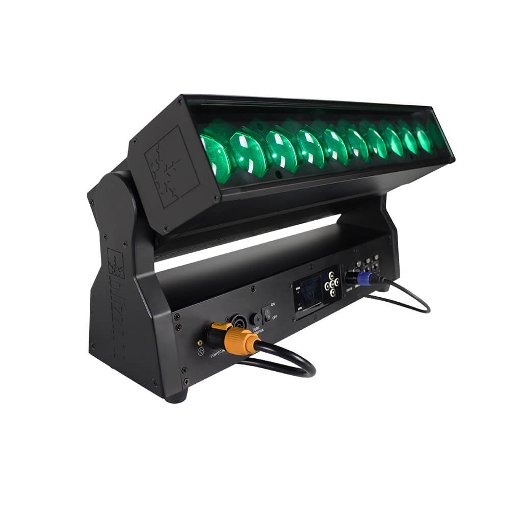 Blizzard Lighting MystACL Z - RGBW LED Zoom Bar with Motorized Tilt, right angle green