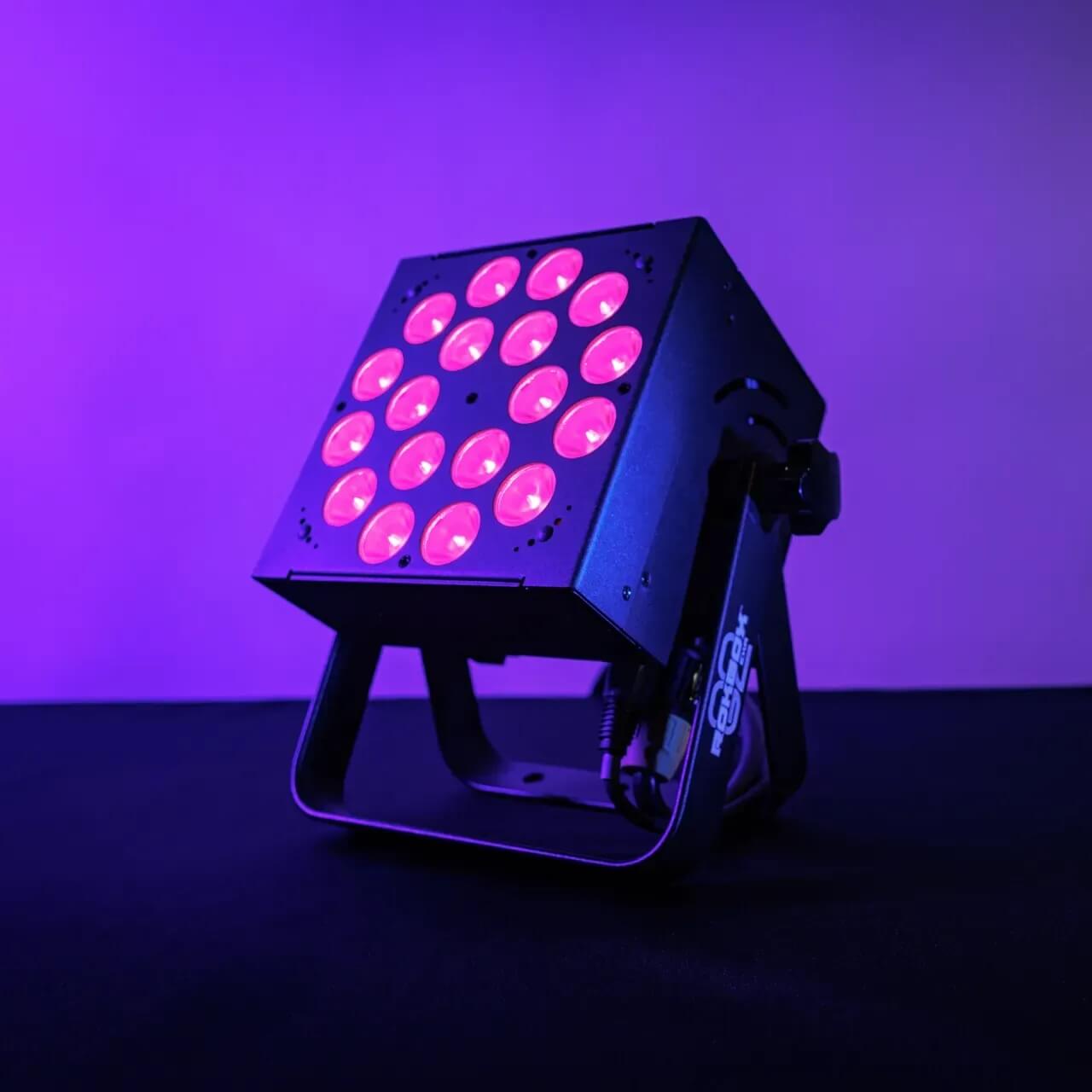 Blizzard Lighting RokBox G2 EXA - 18x 15W RGBAW+UV LED Par Wash Light, pink lights and purple background