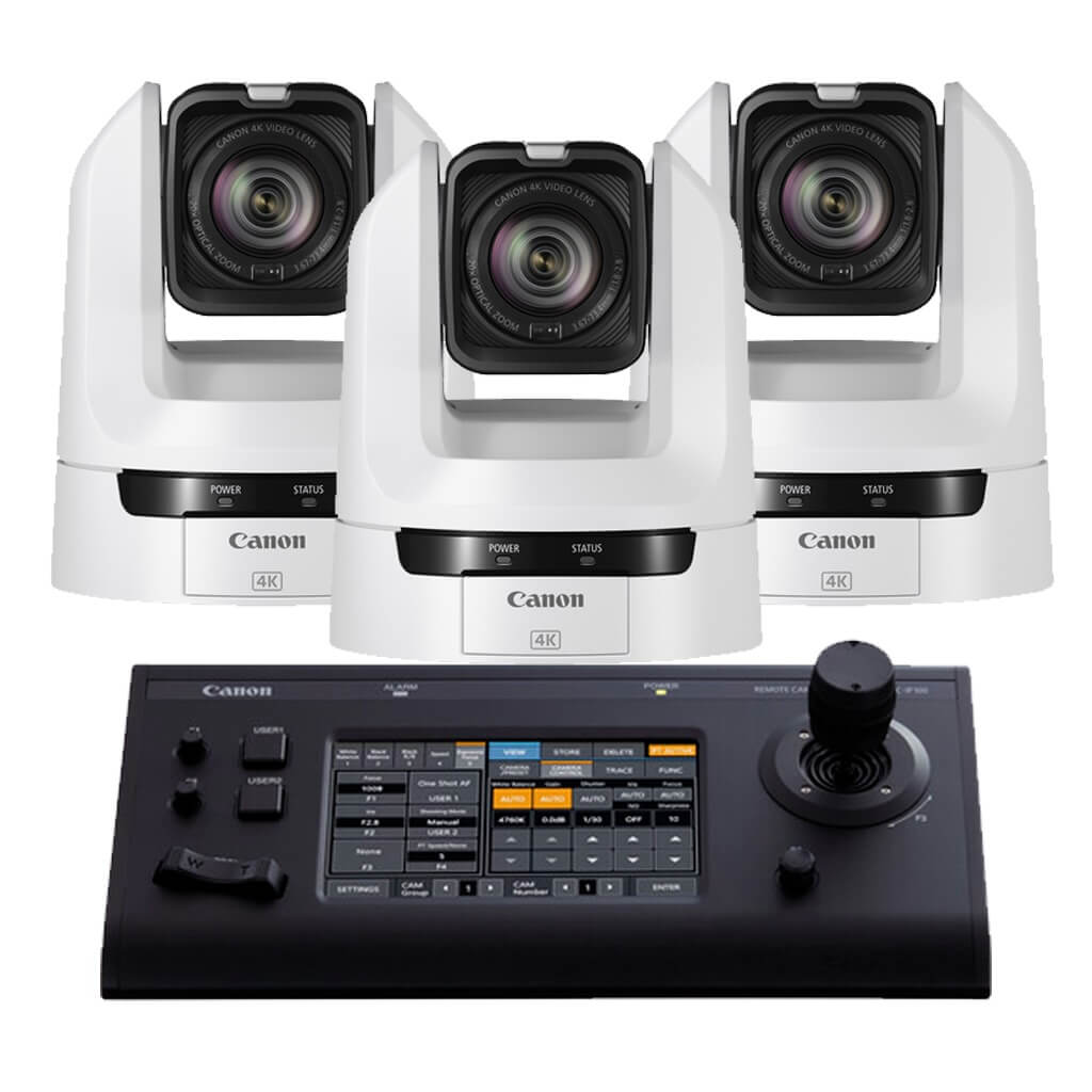 Canon Video Bundle - 3 CR-N100 PTZ Cameras and 1 RC-IP100 Controller, white