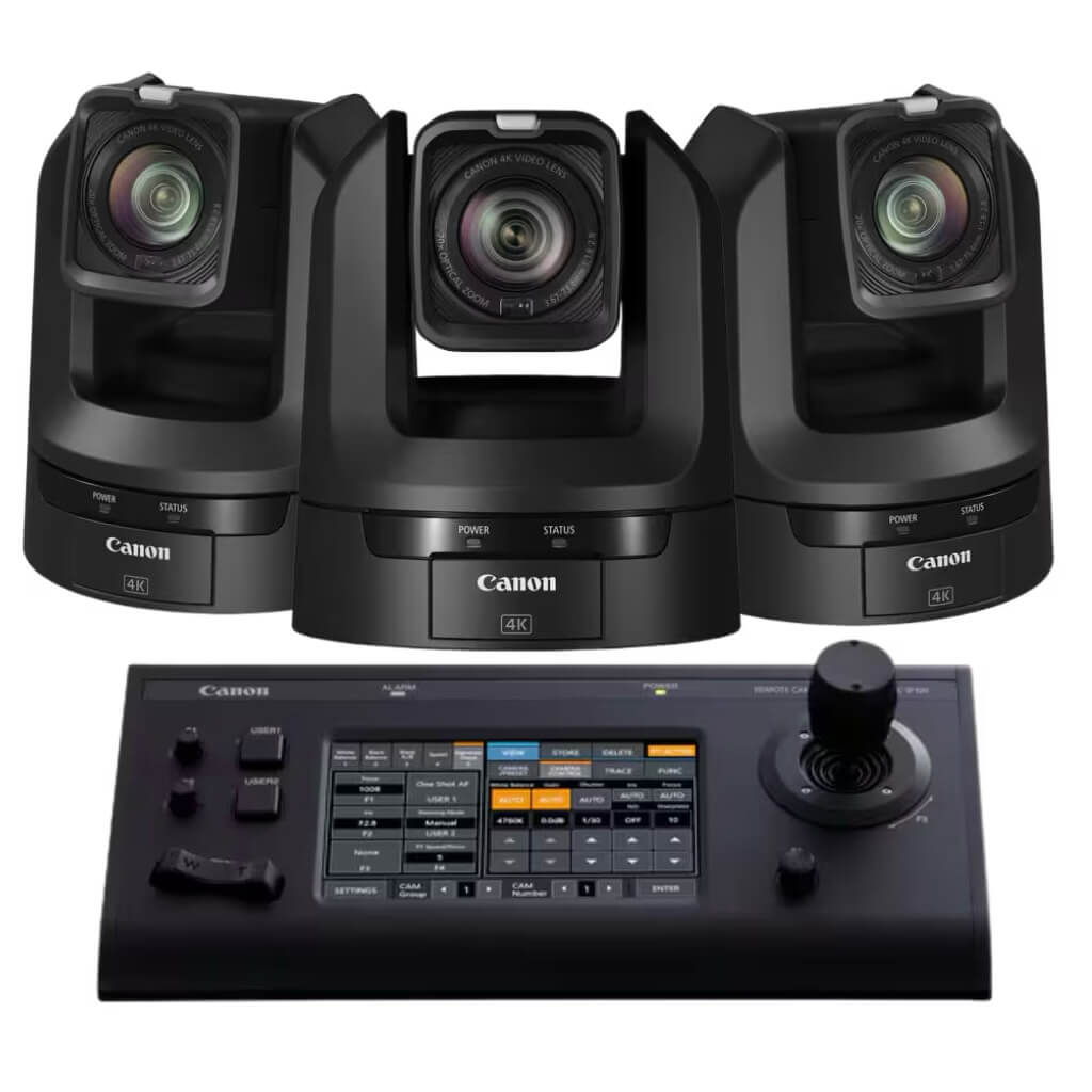 Canon Video Bundle - 3 CR-N300 PTZ Cameras and 1 RC-IP100 Controller, black