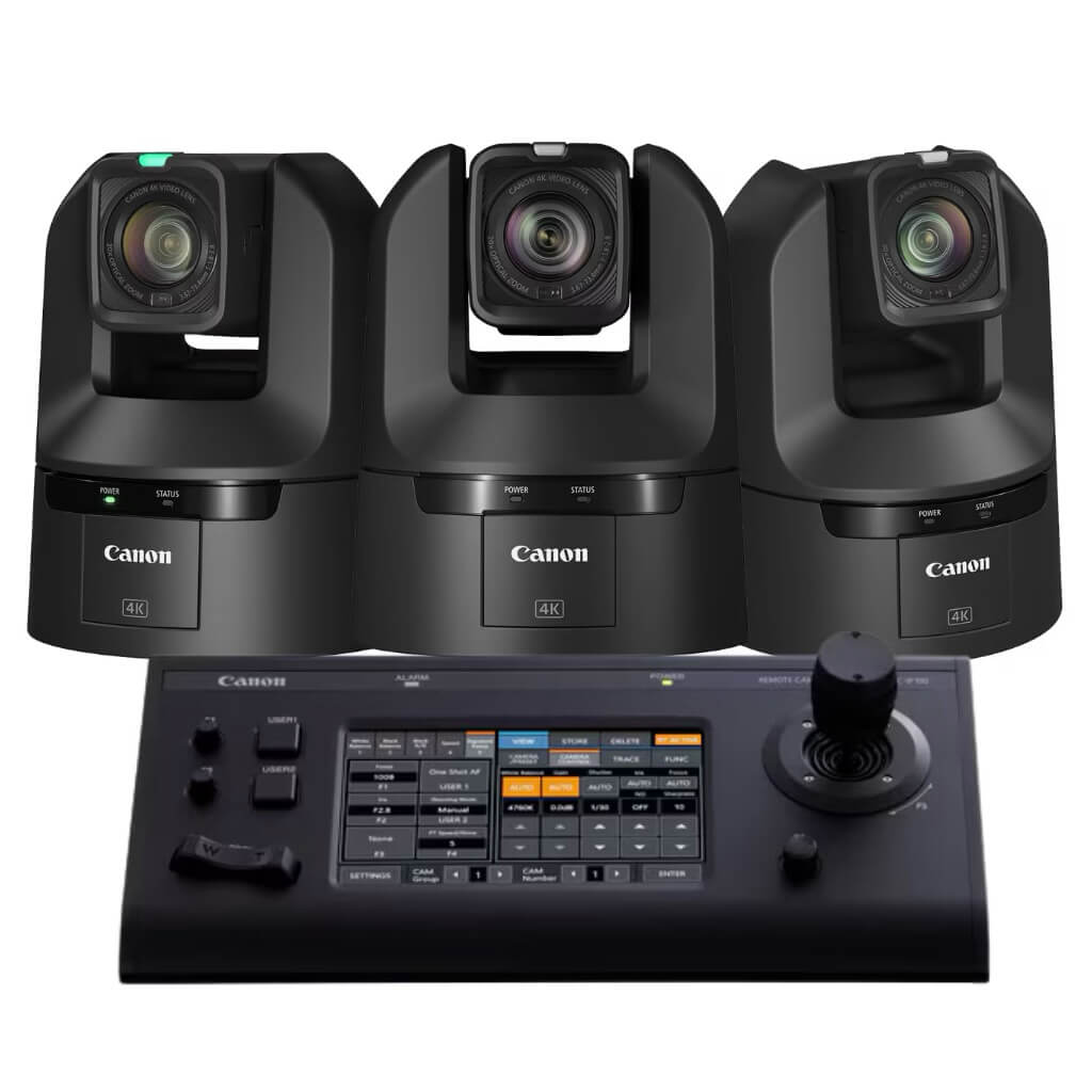 Canon Video Bundle - 3 CR-N350 PTZ Cameras and 1 RC-IP100 Controller, black