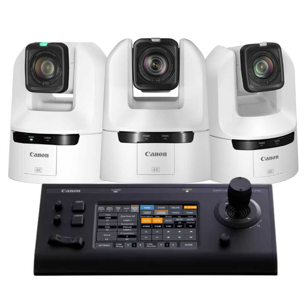 Canon Video Bundle - 3 CR-N350 PTZ Cameras and 1 RC-IP100 Controller, white