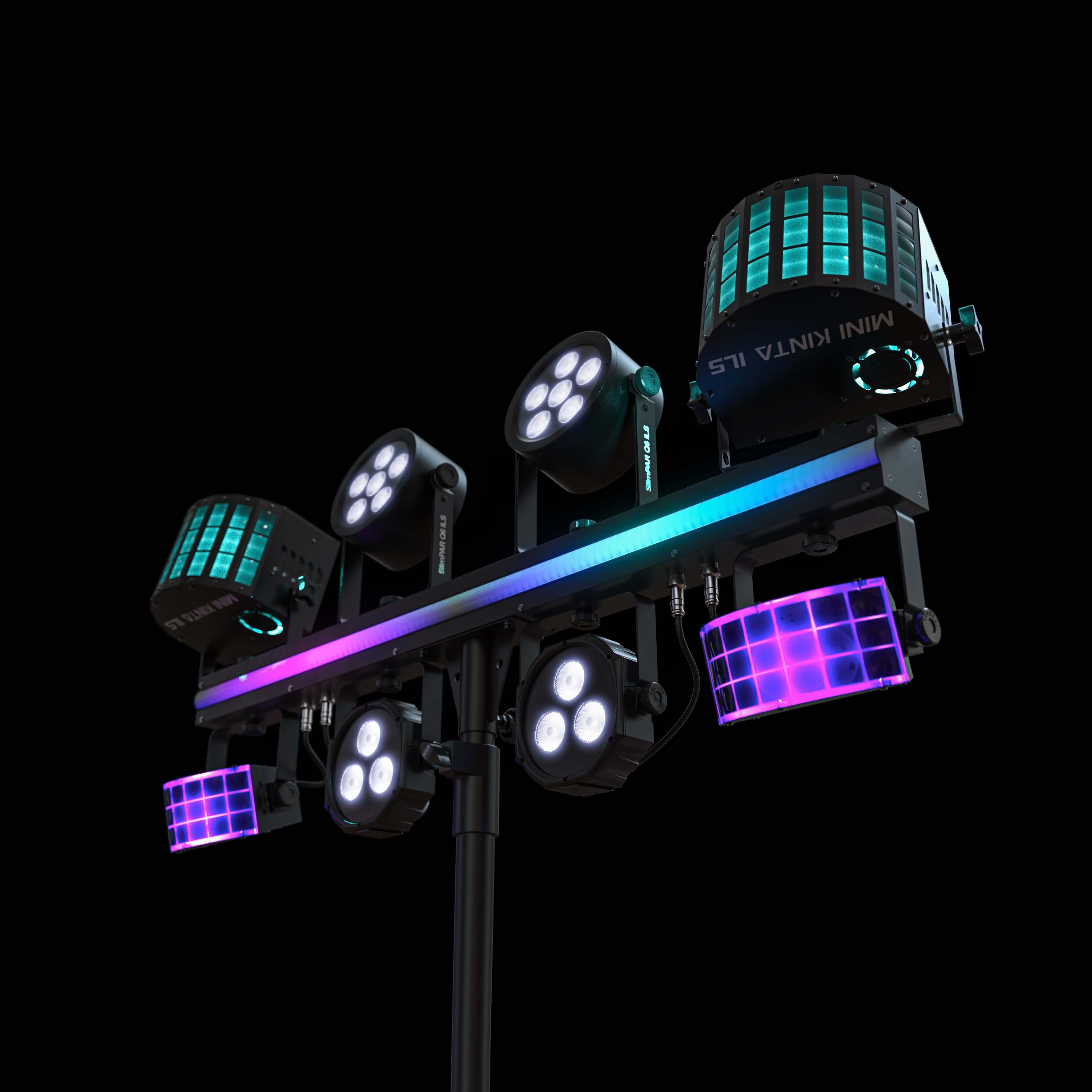 Chauvet DJ GigBAR 3 ILS - 3-in-1 LED Derbies, Pars and Light Strip, shown with optional fixtures