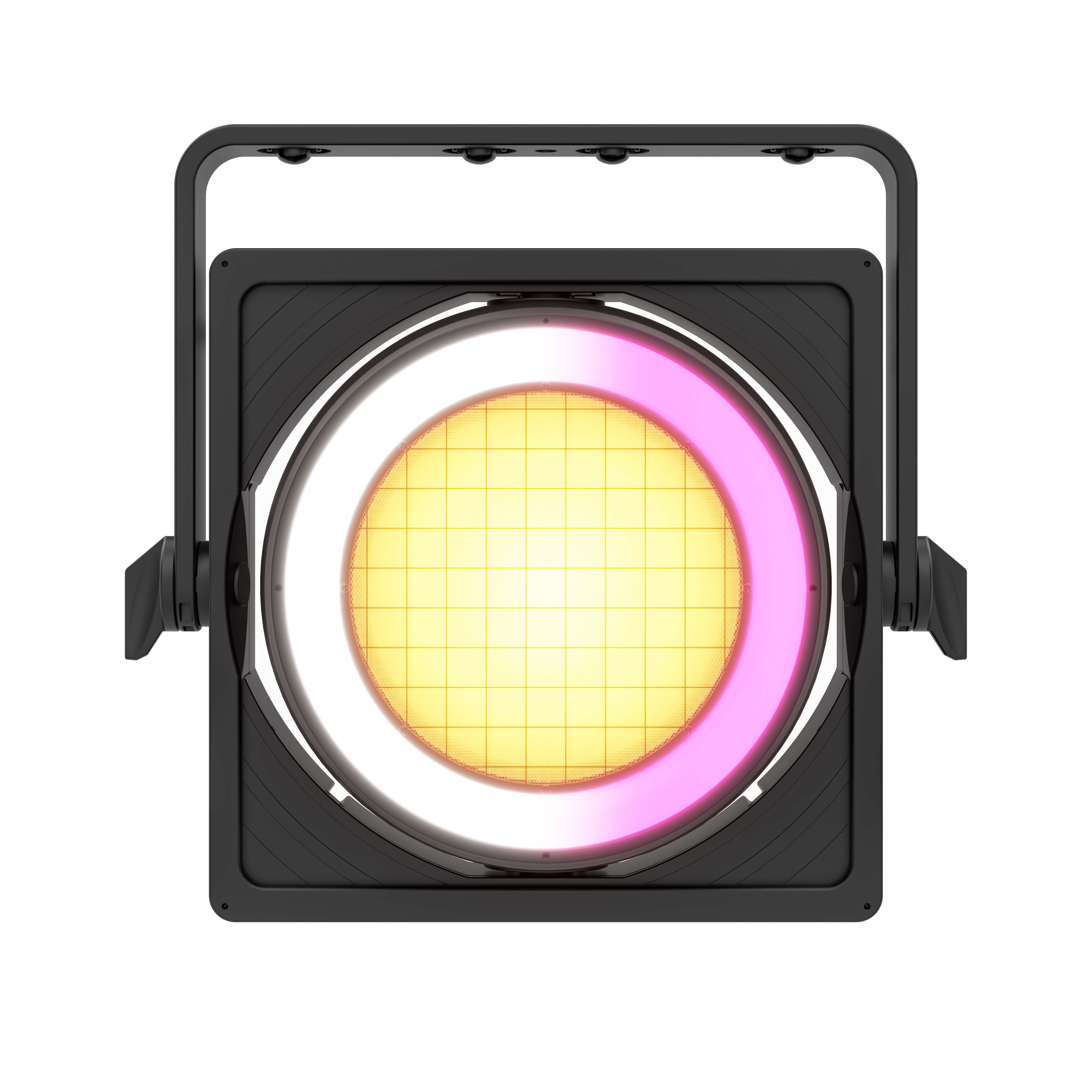 Chauvet Professional STRIKE Array Ultra - RGBA-WW LED Blinder, front facing with amber center and magenta/white outer FX ring