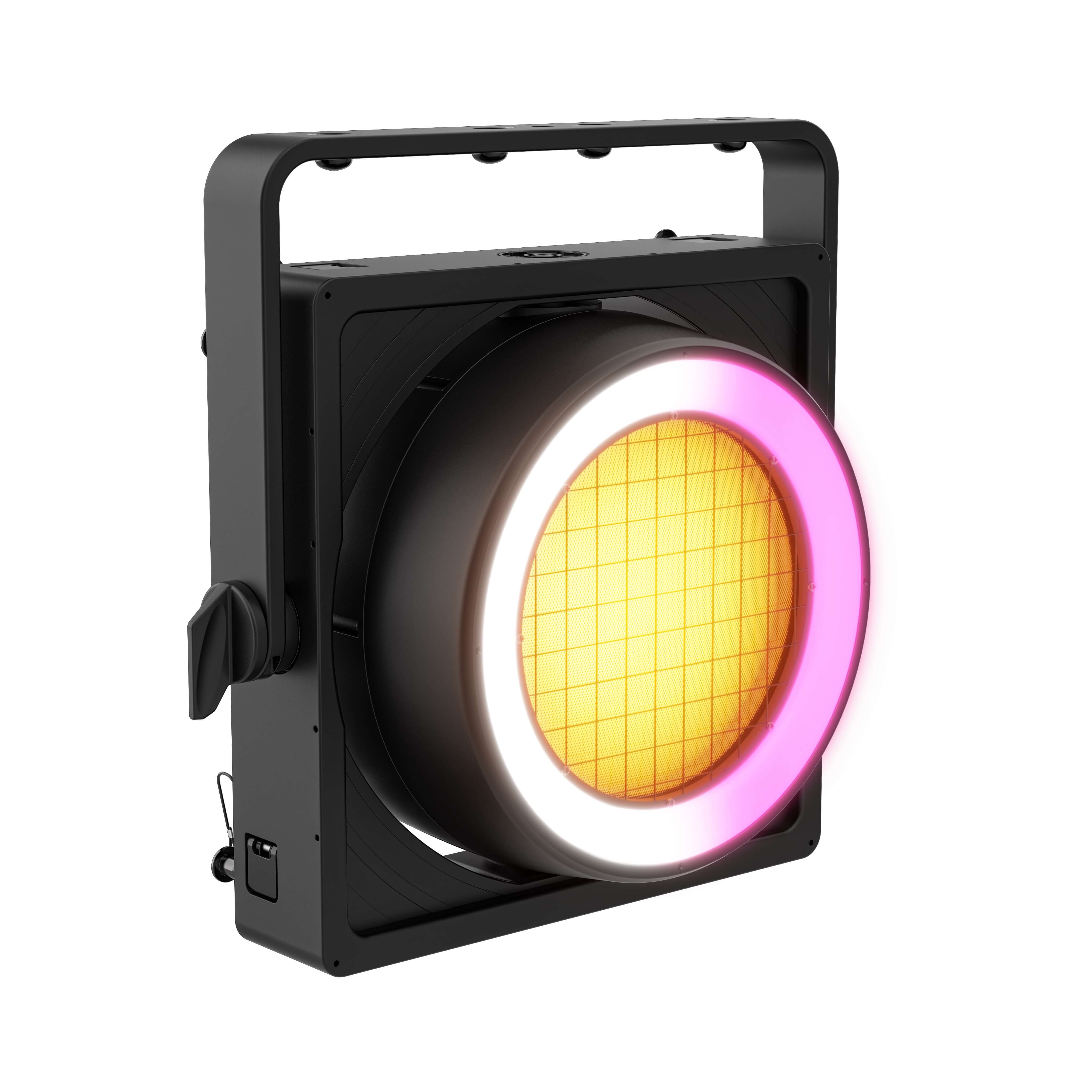 Chauvet Professional STRIKE Array Ultra - RGBA-WW LED Blinder, right facing with amber center and magenta/white outer FX ring