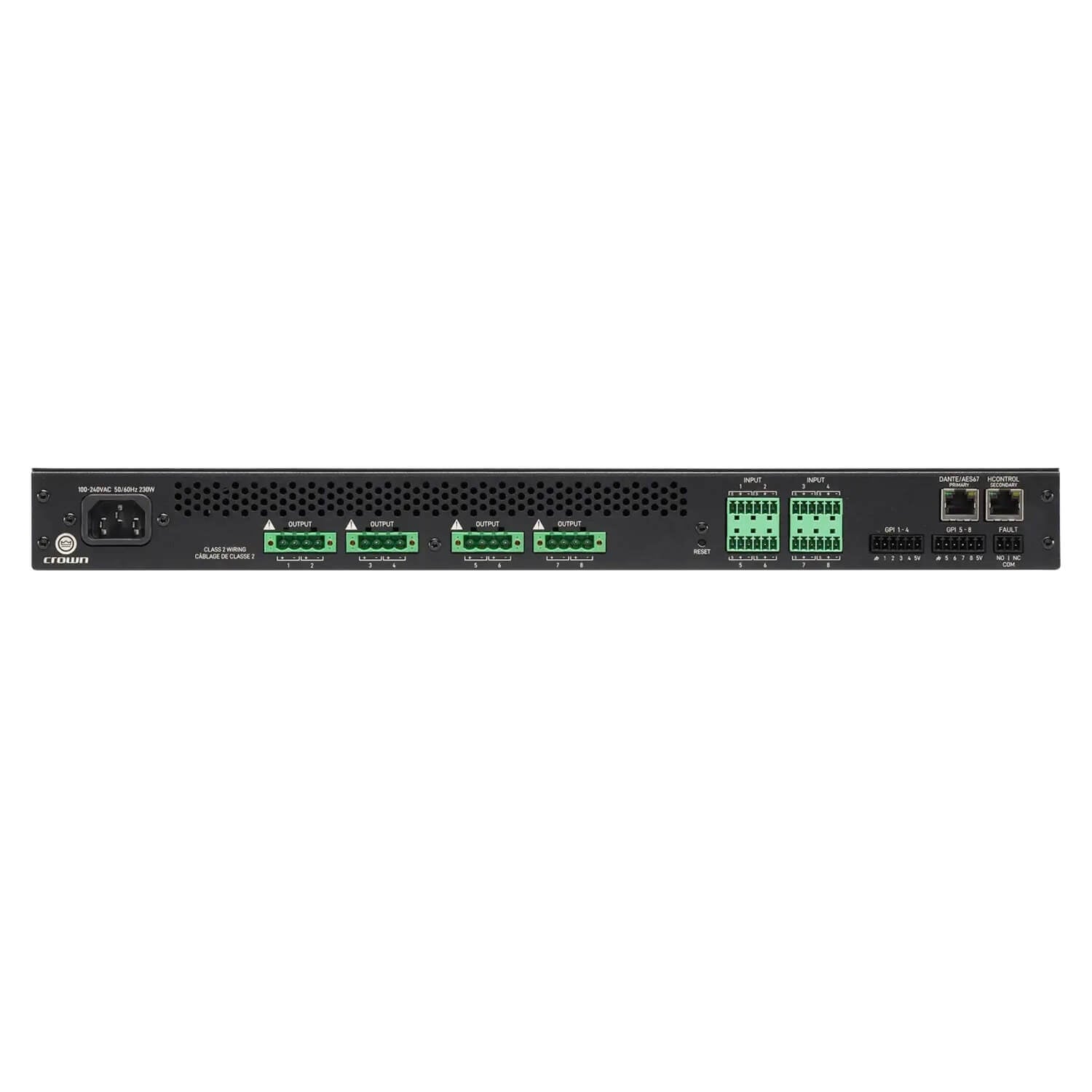 Crown CTD-8125 - ComTech D Series Compact 8-ch Power Sharing Amplifier with DSP and Dante, rear