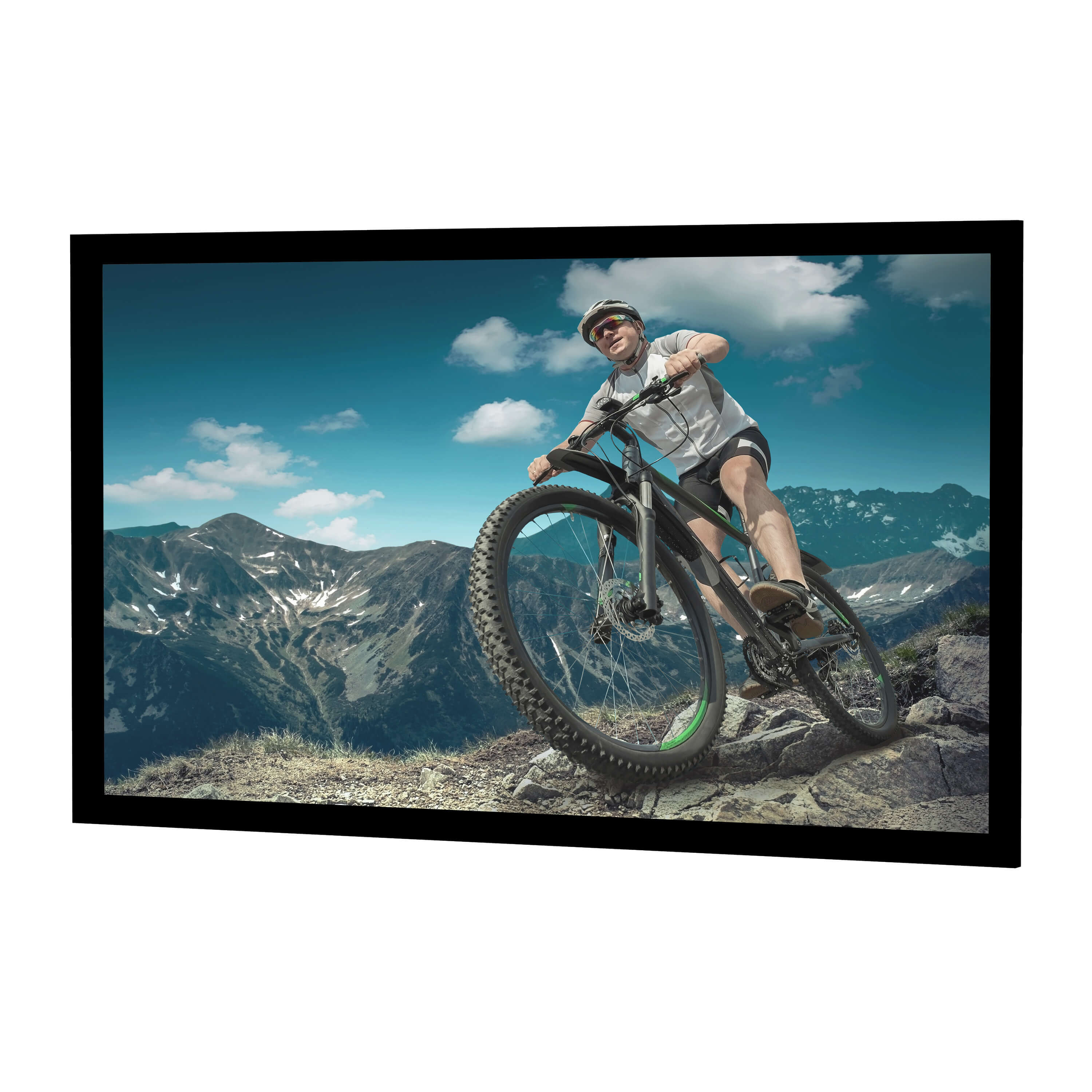 Da-Lite Cinema Contour - Pro-Trim Fixed Frame Projection Screen, shown with projected image