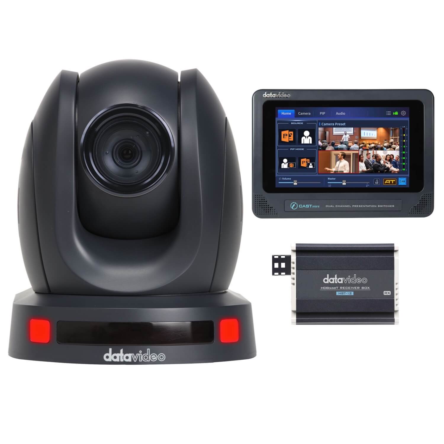 DataVideo Autocast Mini - All-in-One AI Tracking PTZ Camera/Switcher Streaming Kit, black