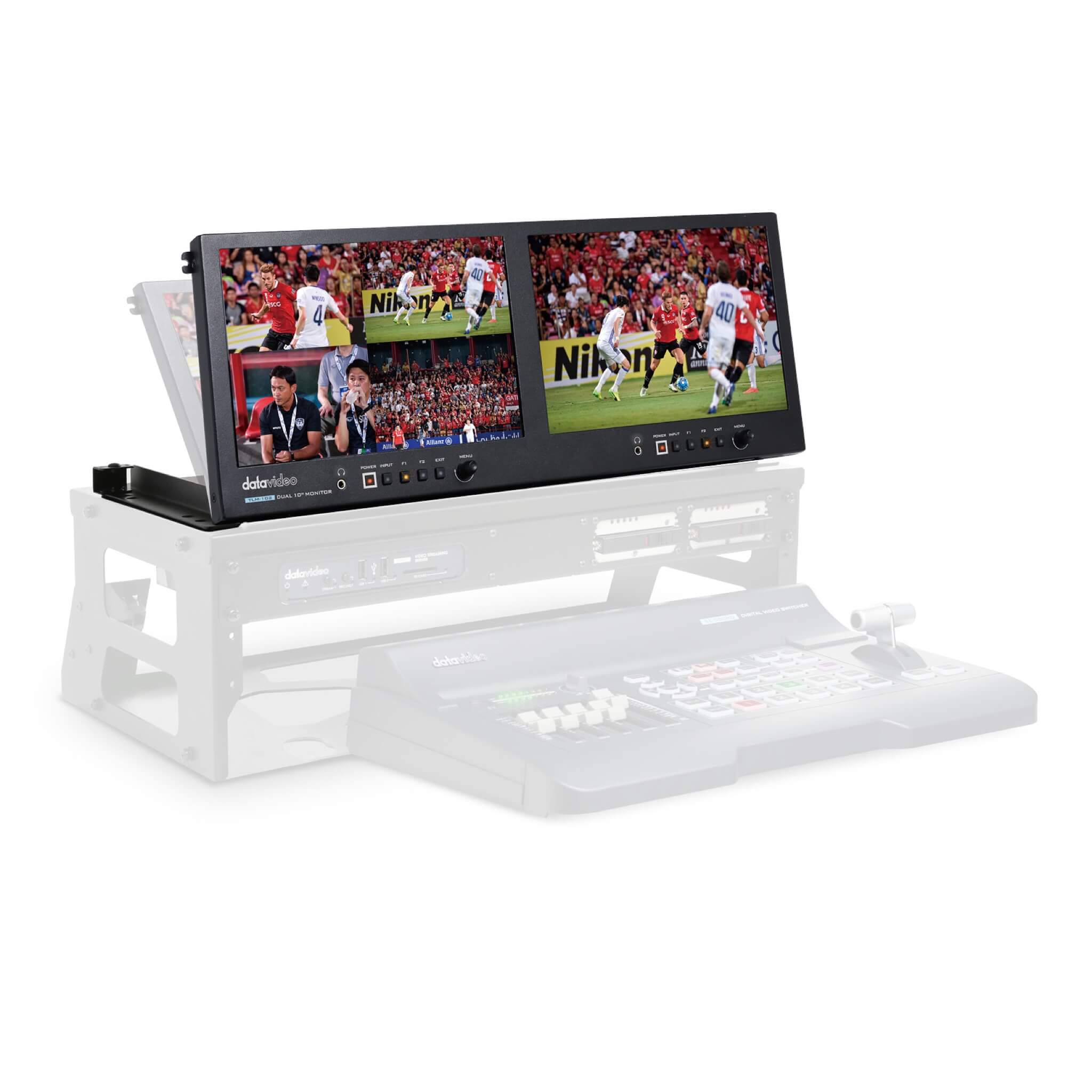 DataVideo TLM-102 - Dual 10-inch Full HD 4RU Rack Mount Monitor, desktop mount