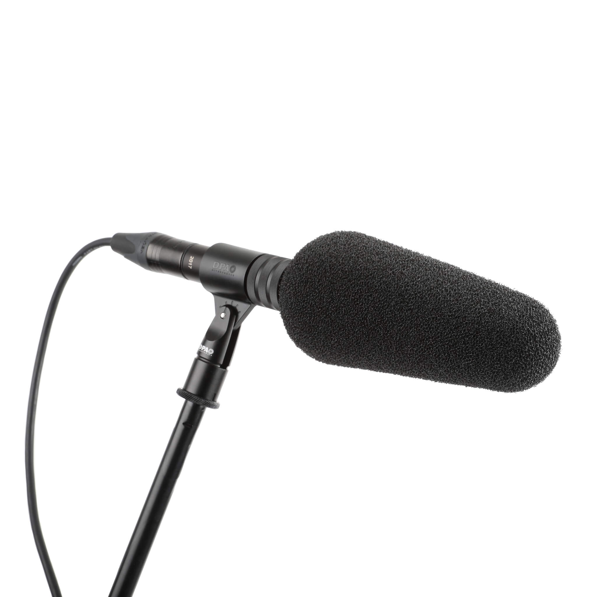 DPA 2017 Supercardioid Shotgun Microphone, on stand with windscreen