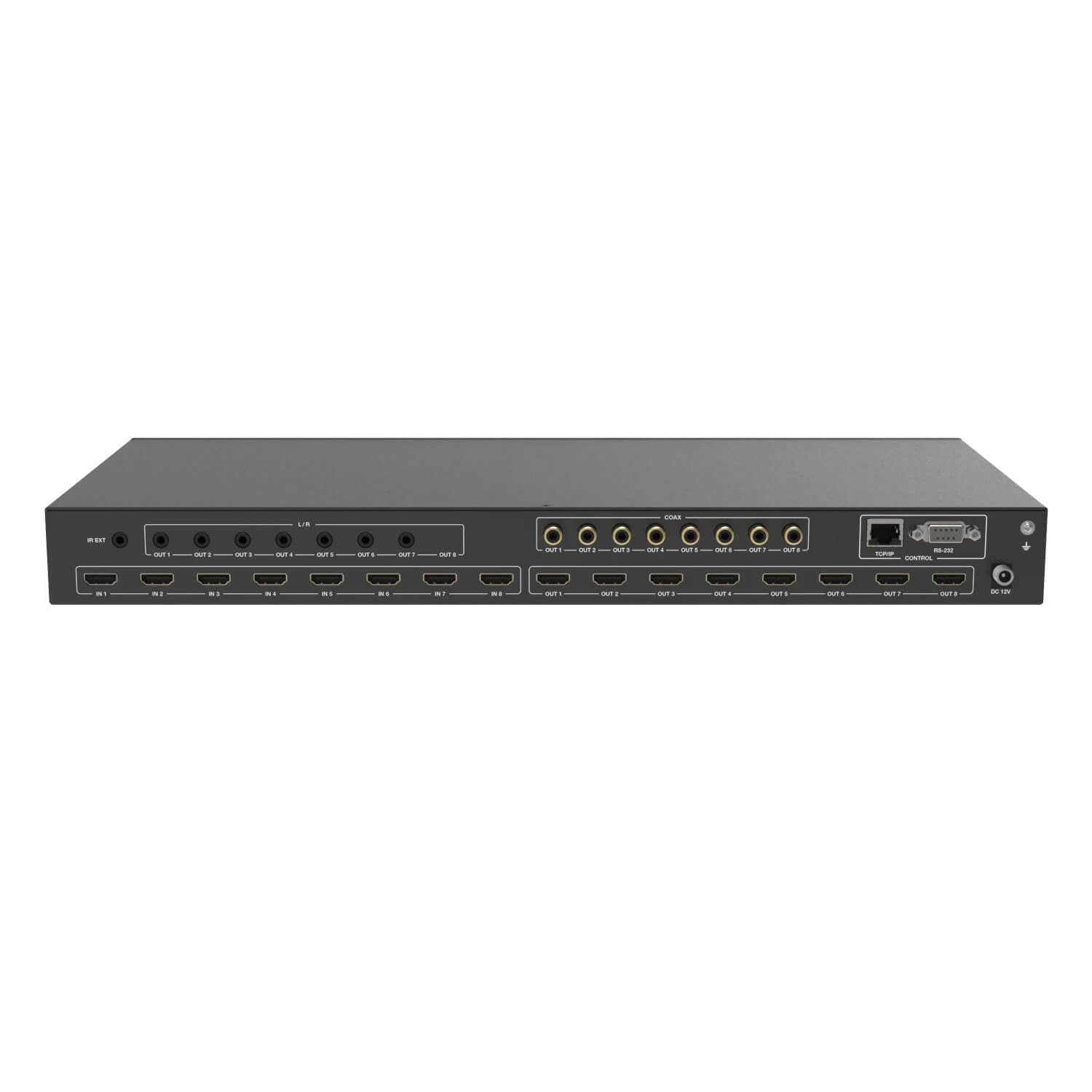 DVDO Matrix-88 - 4K 8x8 HDMI Matrix Switcher with Audio Outputs, rear tilt