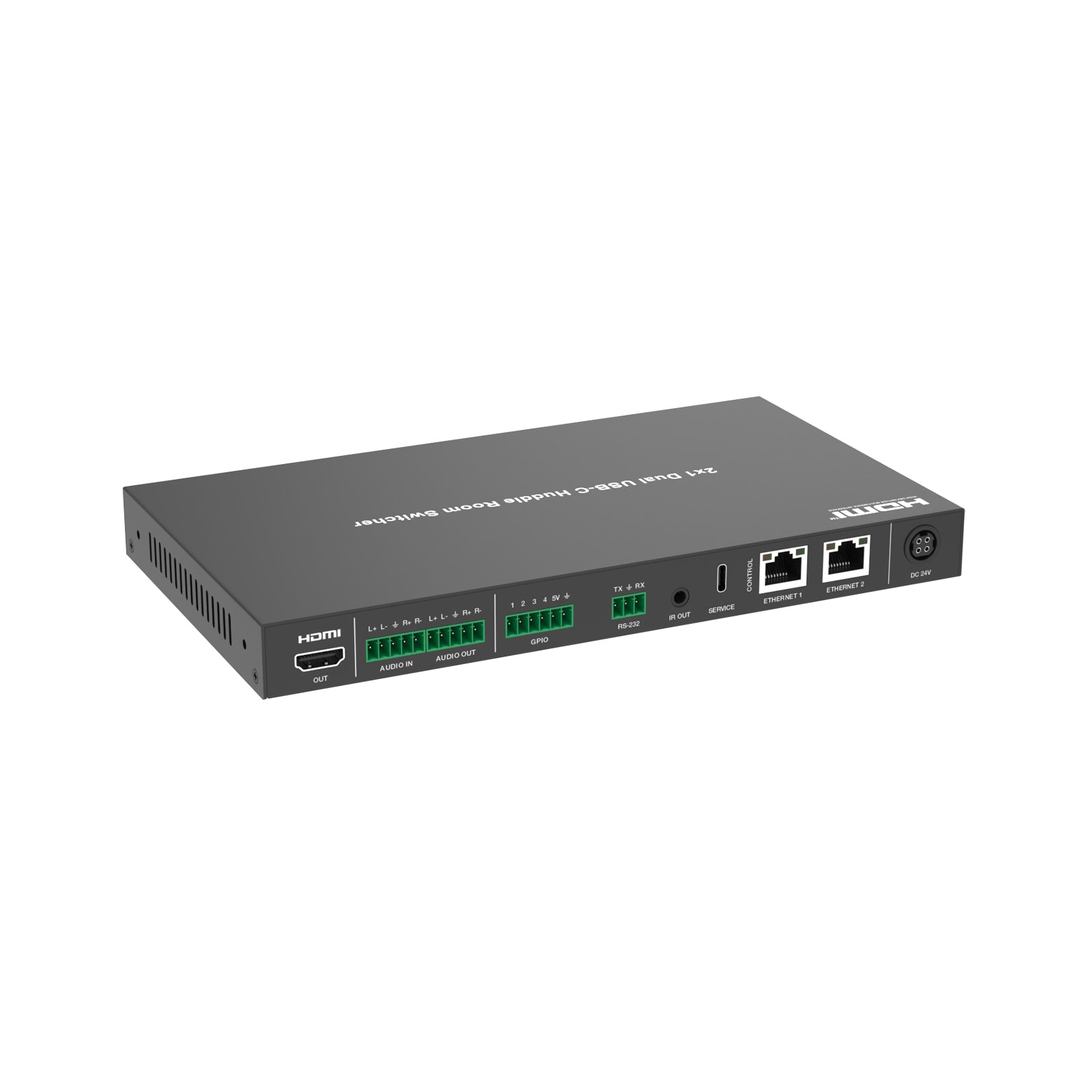 DVDO USBC-PS-21-XL - 4K 2x1 Dual USB-C Presentation Switcher, rear angled view
