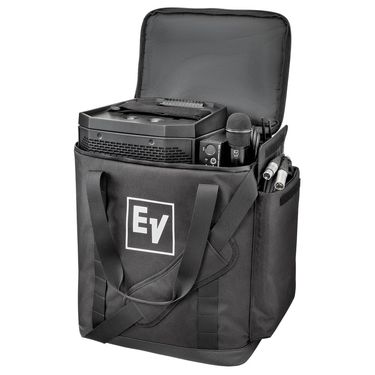Electro-Voice EVERSE8-TOTE - Padded Tote Bag for EVERSE 8, open, shown with optional equipment
