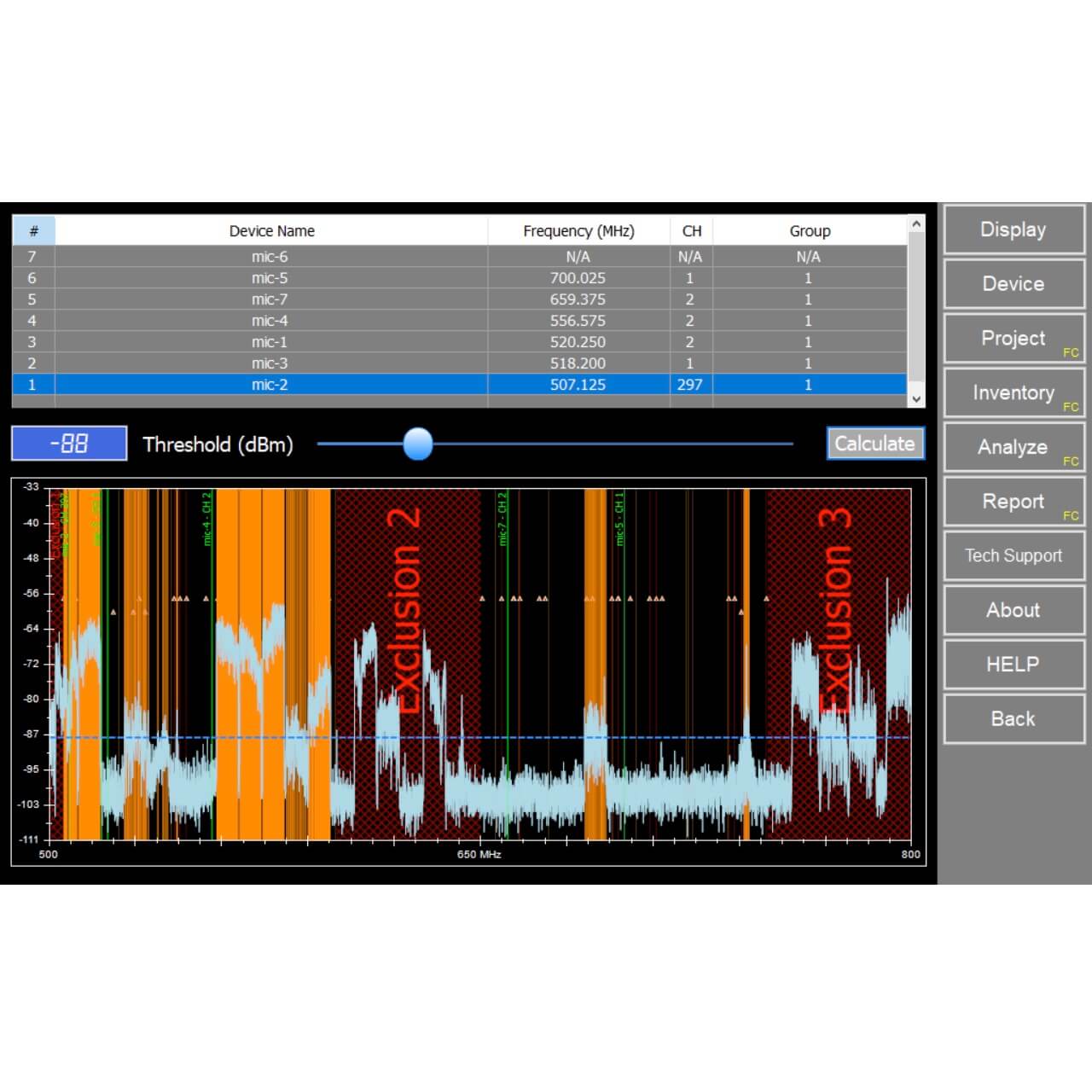 RF Venue RF Explorer Pro - Frequency Configuration and Analyzer coordinated
