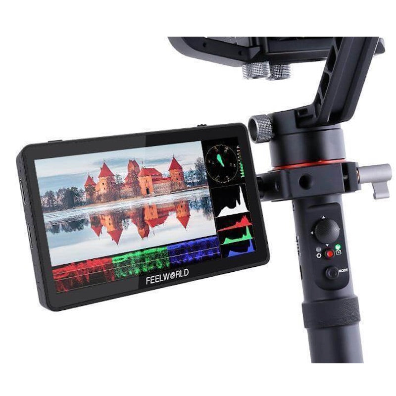 Feelworld F6 PLUS V2 - 6" HDMI On-Camera Touchscreen Field Monitor, tilt arm