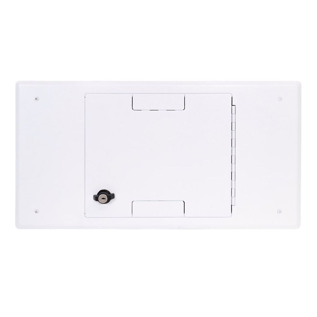 FSR PWB-CMU8-HNGWHT-C - White Lockable Hinged Cover for PWB-CMU8 Wall Box, front