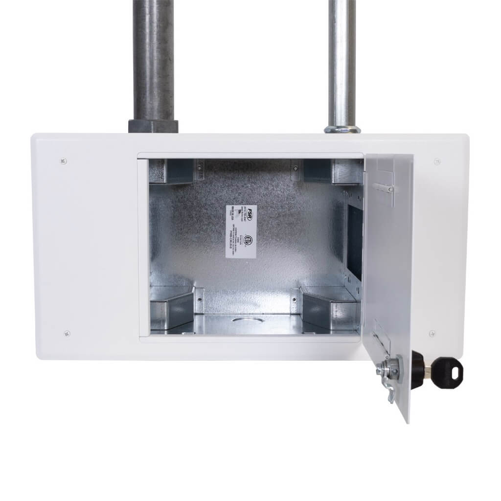 FSR PWB-CMU8-HNGWHT-C - White Lockable Hinged Cover for PWB-CMU8 Wall Box, large door open