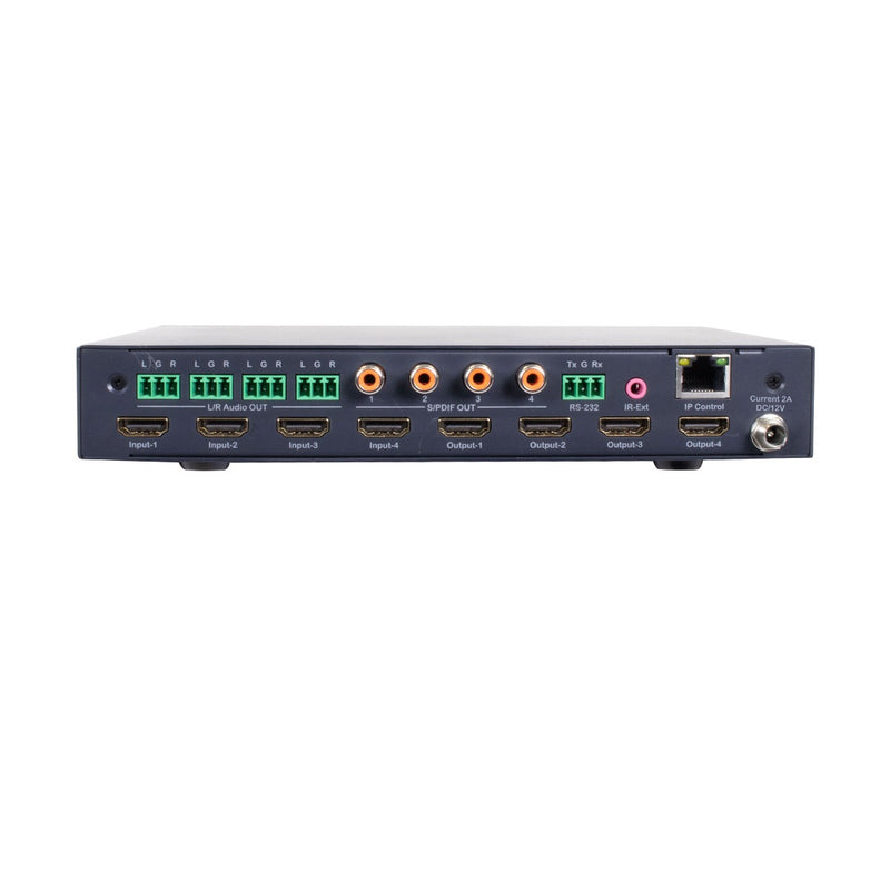 FSR DV-HMSW4K-44AUD - 4x4 HDMI 4K Matrix Switcher with Analog Outputs, rear