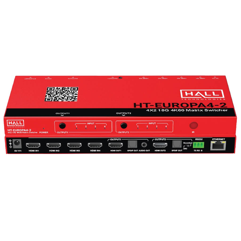 Hall Technologies HT-EUROPA-4-2 - 4x2 4K60 HDMI Matrix Switcher, stacked