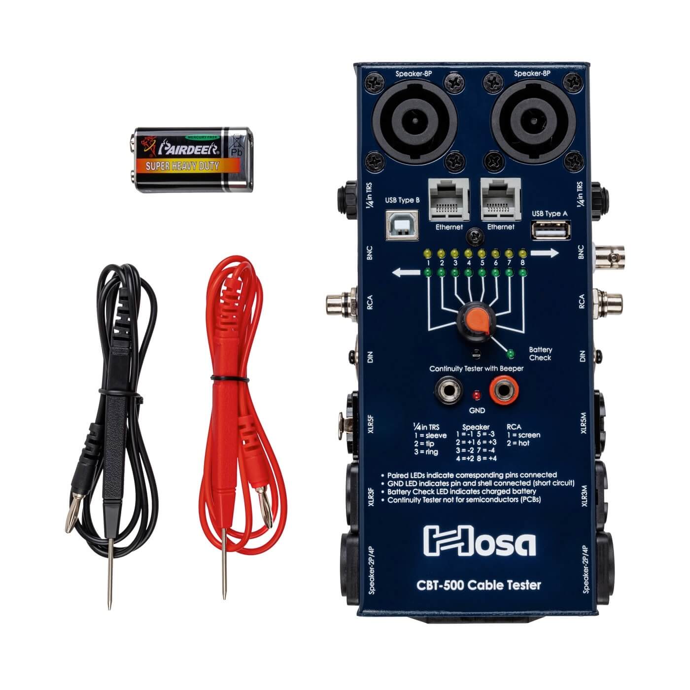 Hosa CBT-500 Cable Tester Bundle with Removable Leads and 9V battery