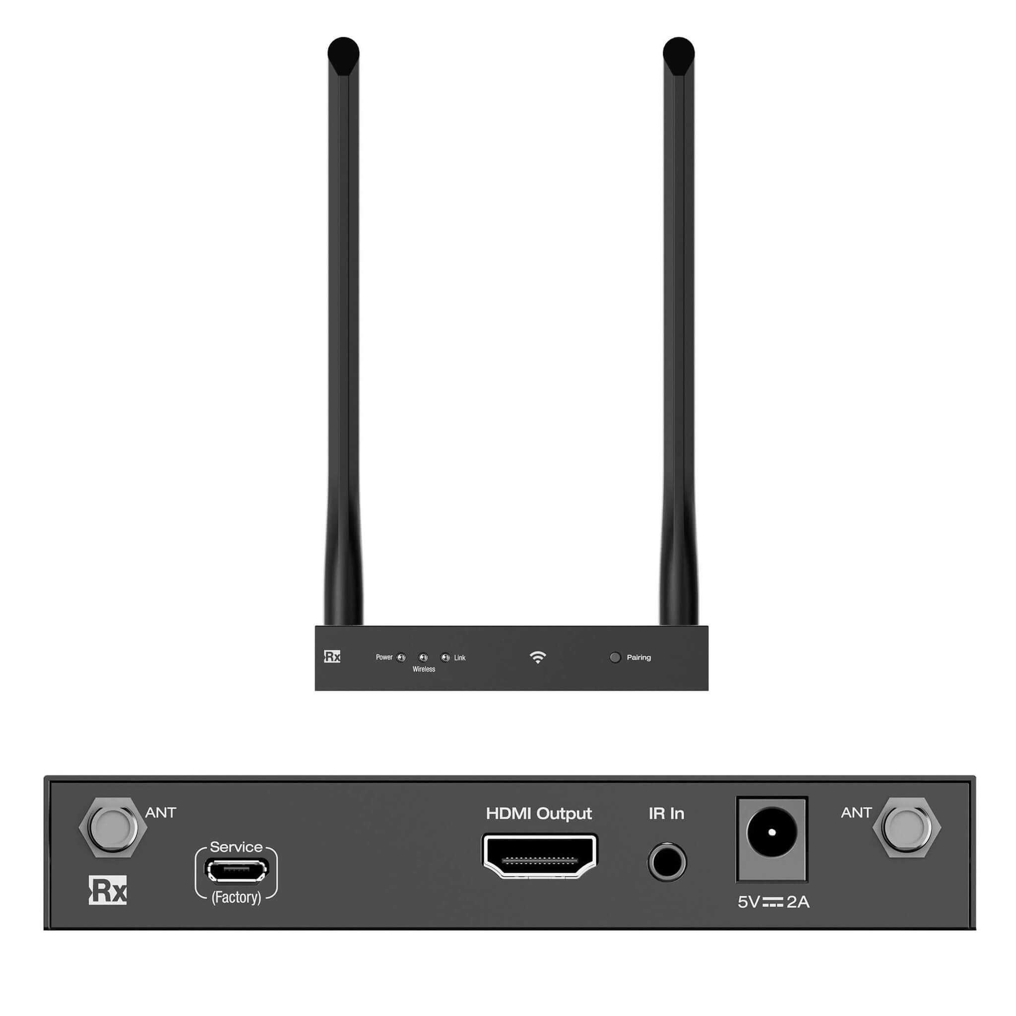 Key Digital KD-4KWHCEX - 4K60 Wireless HDMI Extender Kit with IR source control, rx front and rear