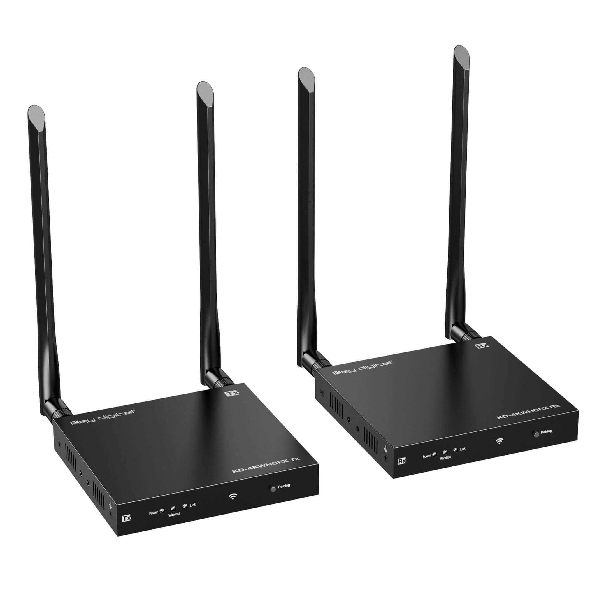 Key Digital KD-4KWHCEX - 4K60 Wireless HDMI Extender Kit with IR source control, tx and rx side by side