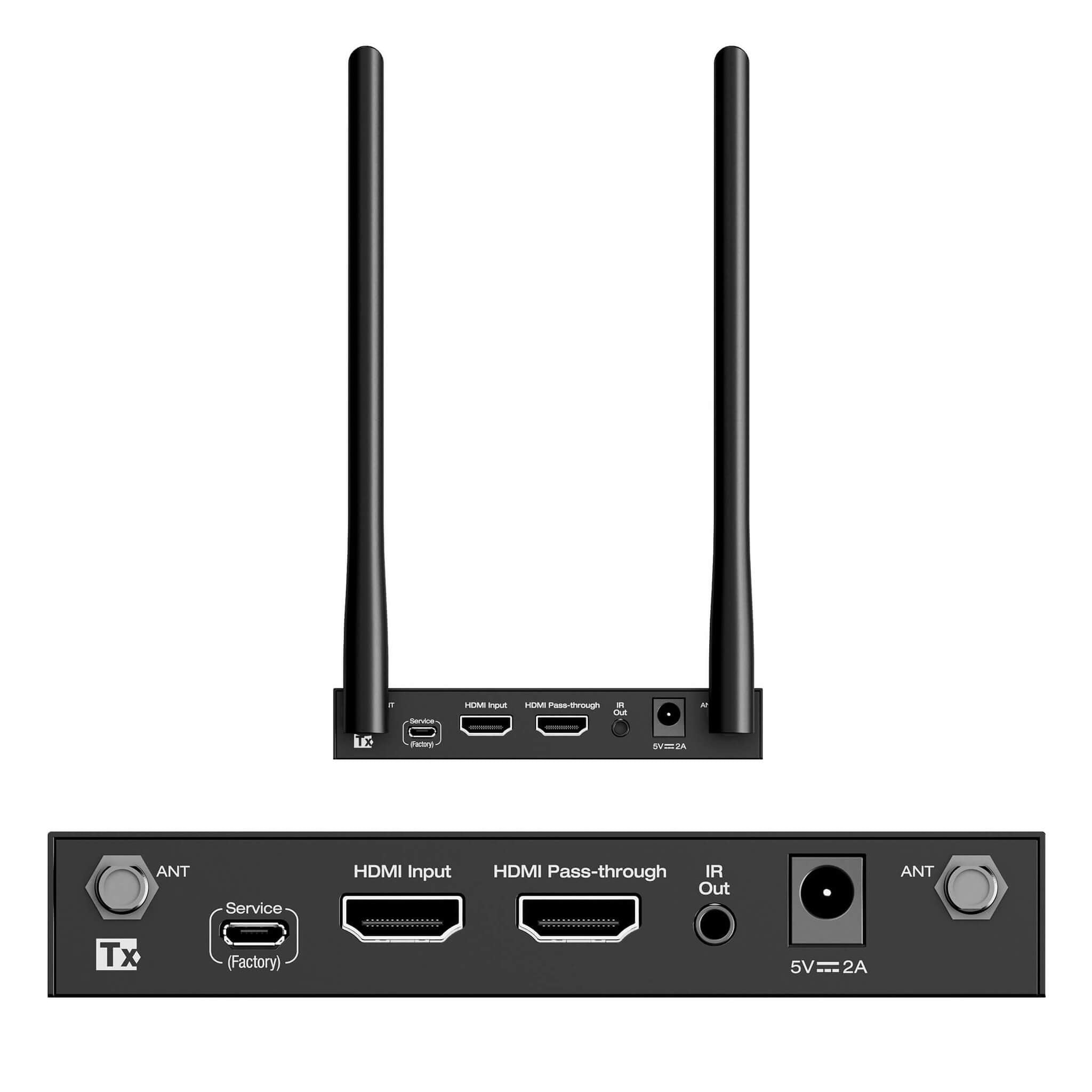 Key Digital KD-4KWHCEX - 4K60 Wireless HDMI Extender Kit with IR source control, tx front and rear