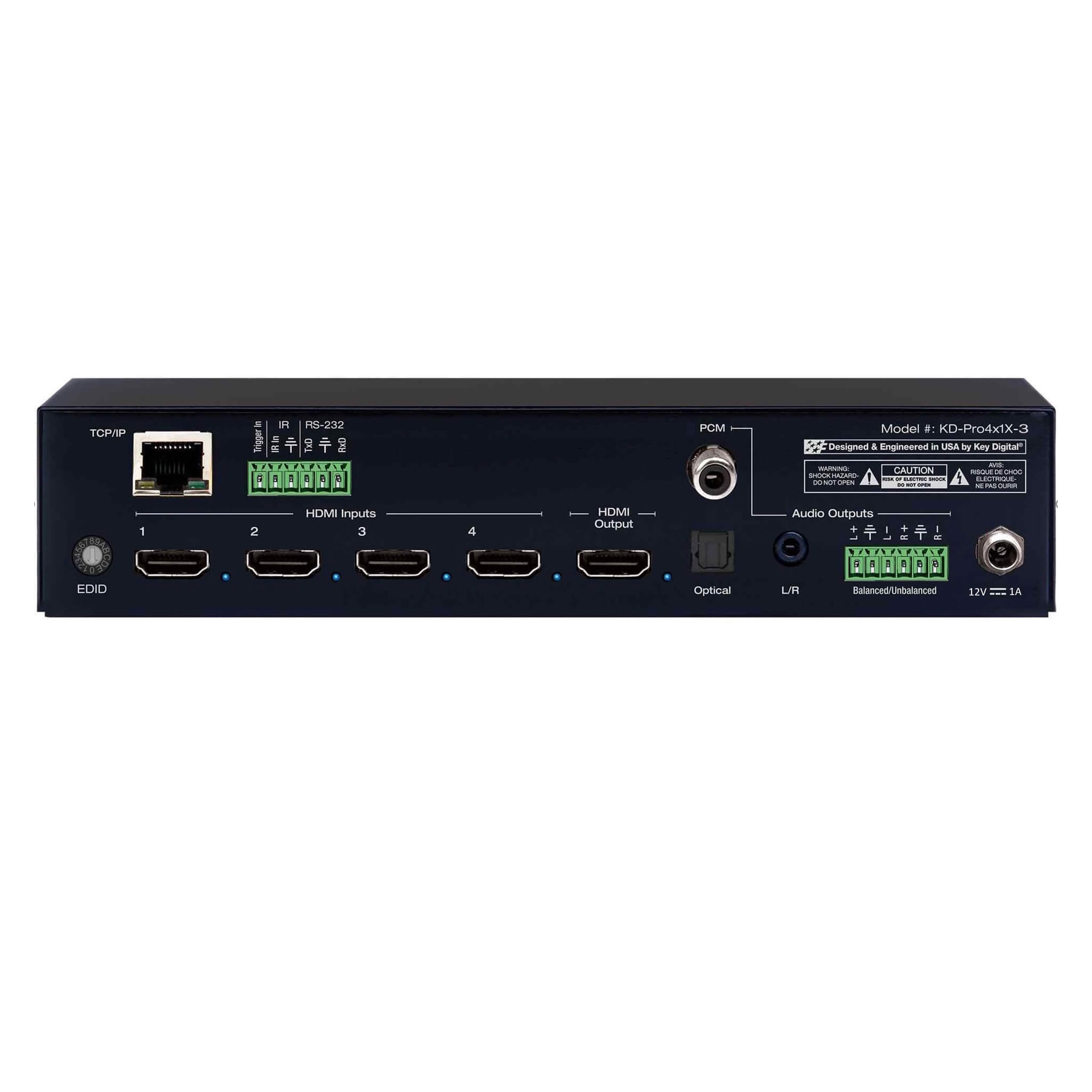 Key Digital KD-Pro4x1X-3 - 4x1 Pro Series 4K/18G HDMI Auto Switcher, rear