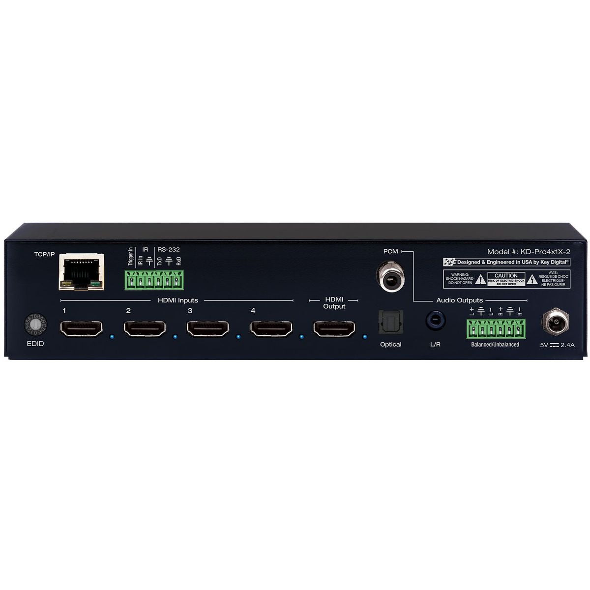 Key Digital KD-Pro4x1X-2 - 4x1 4K 18G HDMI Auto Switcher with Web UI, rear